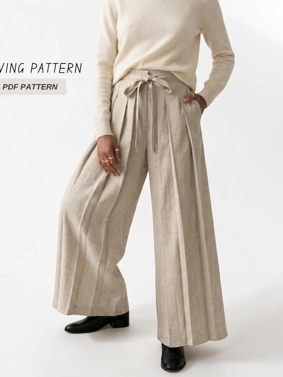 Pleated Wide Leg Pants Sewing Pattern | Relaxed Fit Trousers (PDF Download)