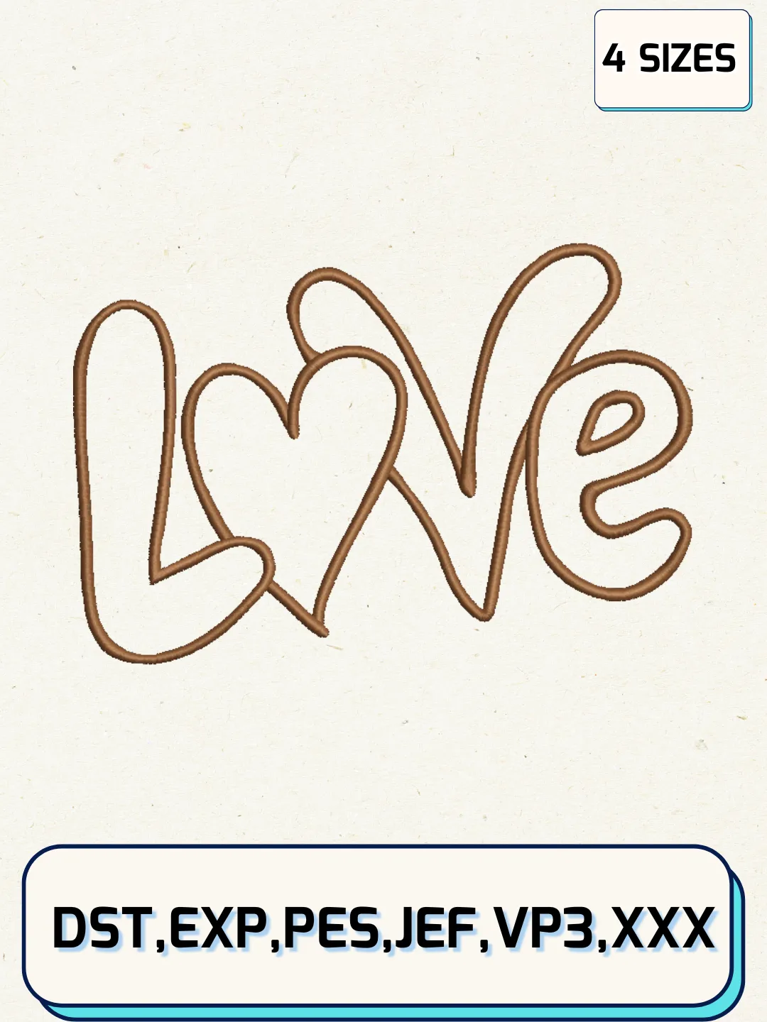 Love Applique #7 Embroidery Design Files, Valentine Logos Embroidery Designs, Machine Embroidery Files, 4 Sizes