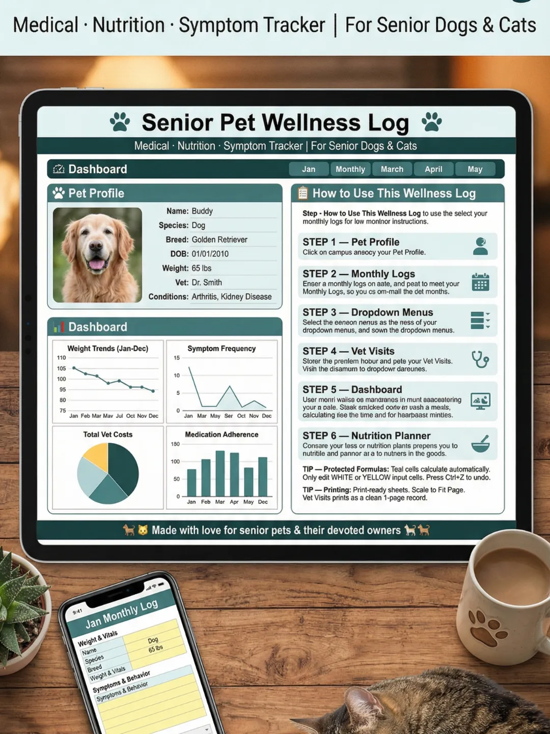 Senior Pet Wellness Log | Dog & Cat Medical Tracker & Health Journal
