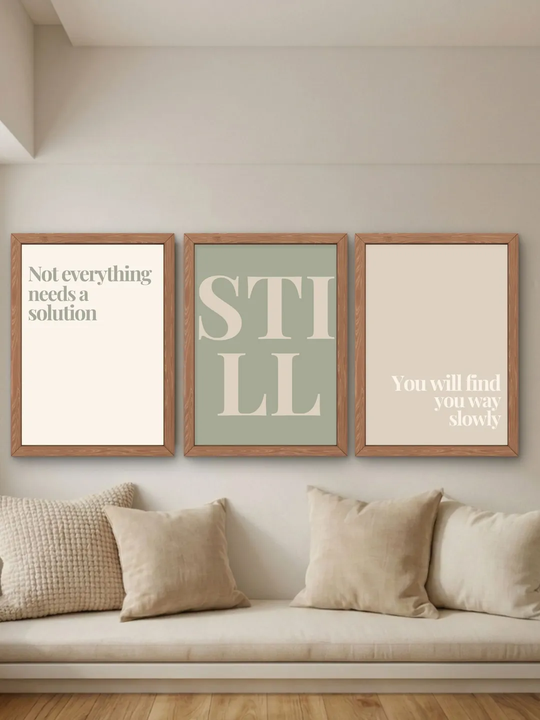 Sage Green Printable Wall Art Set of 3, Still Quotes Prints, Minimal Neutral Bedroom Prints, Aesthetic Wall Decor, Digital Download