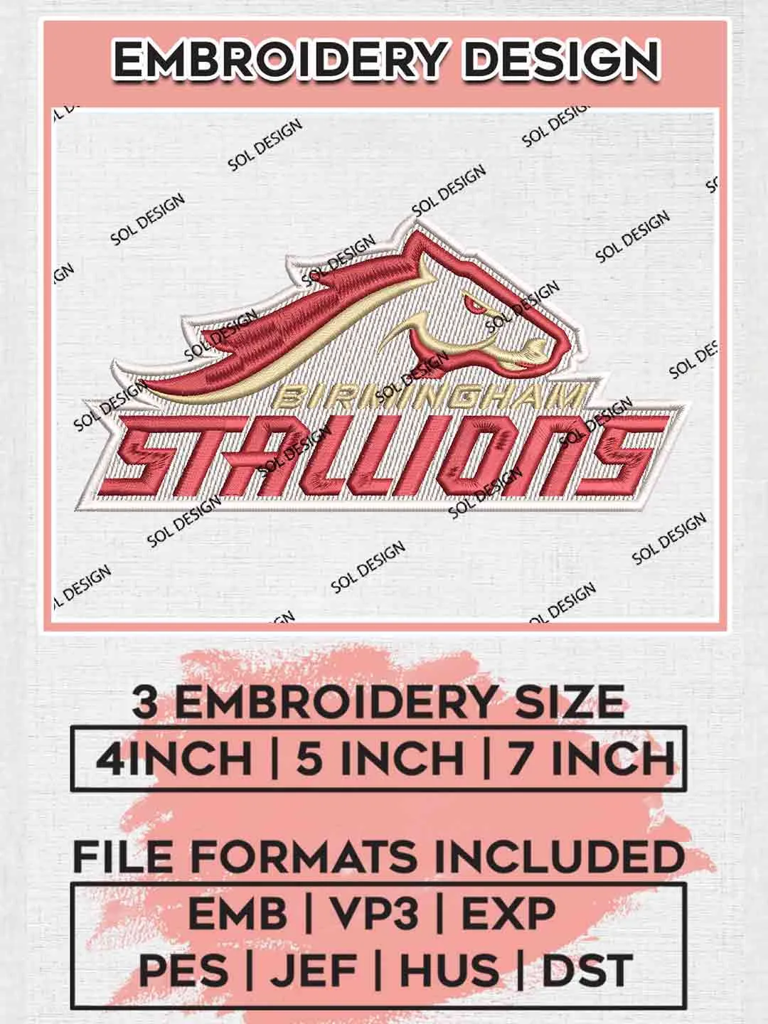 Birmingham Stallions UFL Logo Embroidery Design, UFL Embroidery files, Sport Machine embroidery designs, 3 sizes, Instant Download