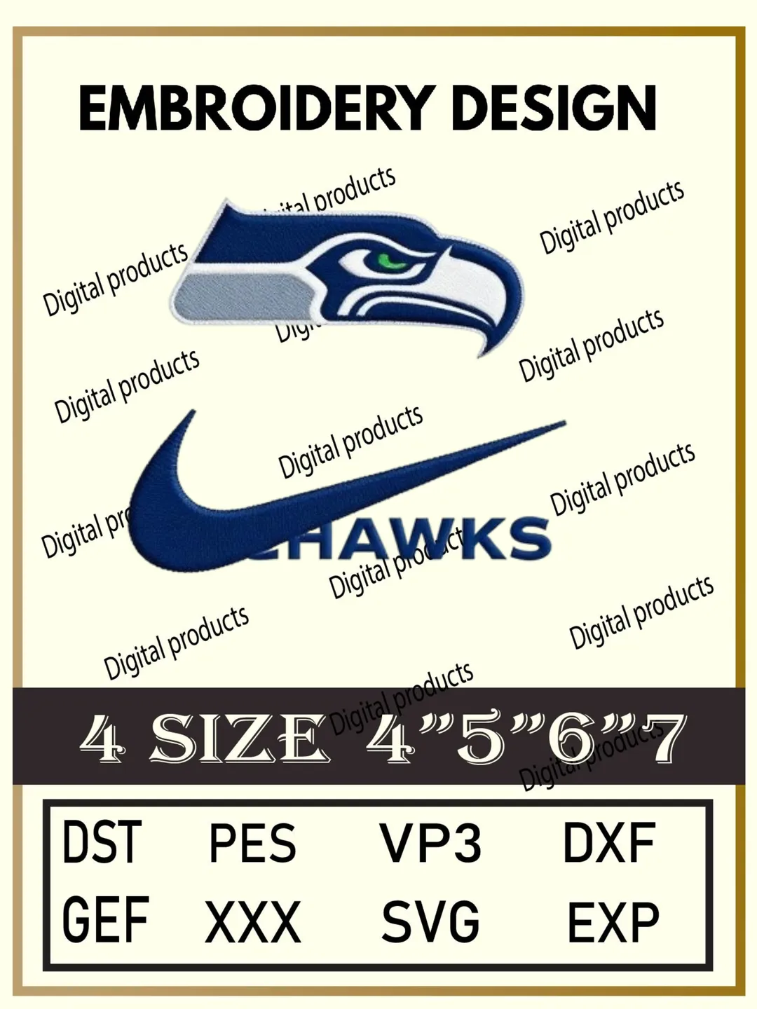 Philadelphia Eagles Embroidery Design Digital Logo Pattern with Fierce Eagle Head for Machine Embroidery Projects in Four Sizes with Multiple Compatible Formats Including DST, PES, VP3, DXF, GEF, XXX, SVG, EXP Download