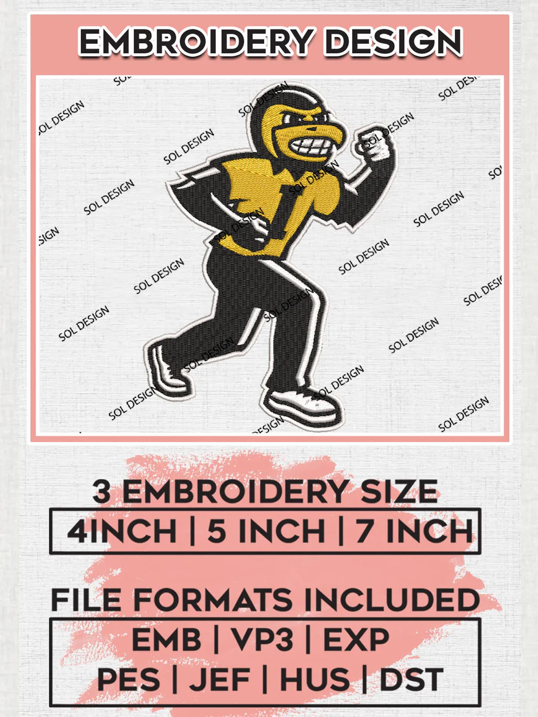 Funny Iowa Hawkeyes College Team Mascot Logo Embroidery Design Files, NCAA Iowa Hawkeyes Machine Embroidery, NCAA Teams, 3 sizes, NCAA Machine embroidery designs, Digital Download