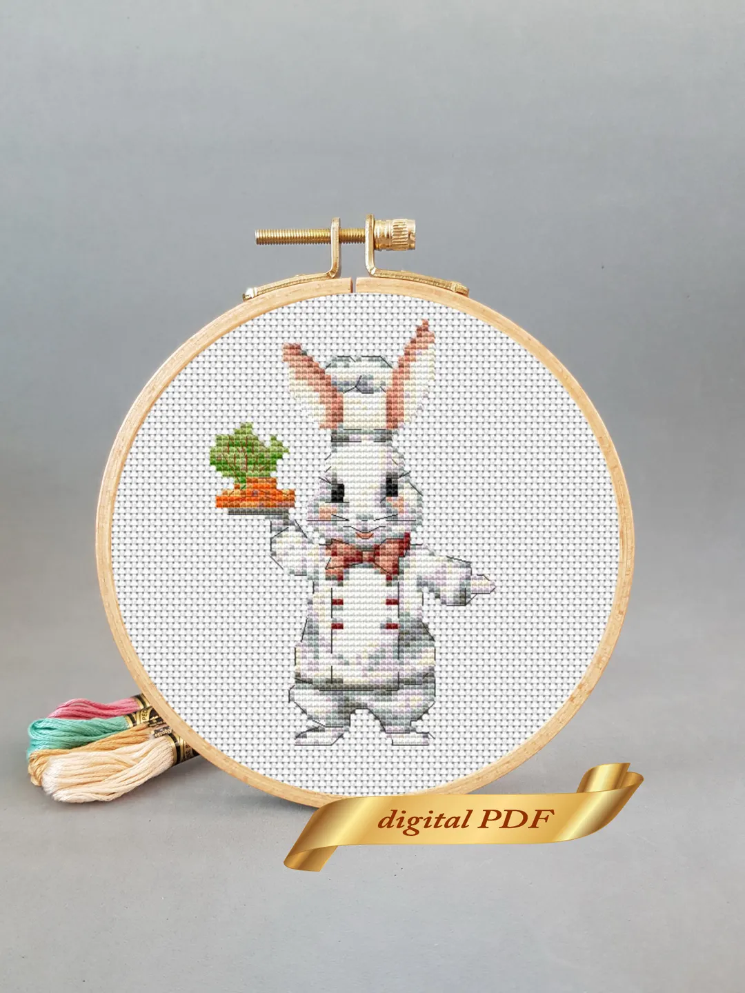 Rabbit Chef with Carrot cross stitch pattern pdf, Banny embroidery DIY