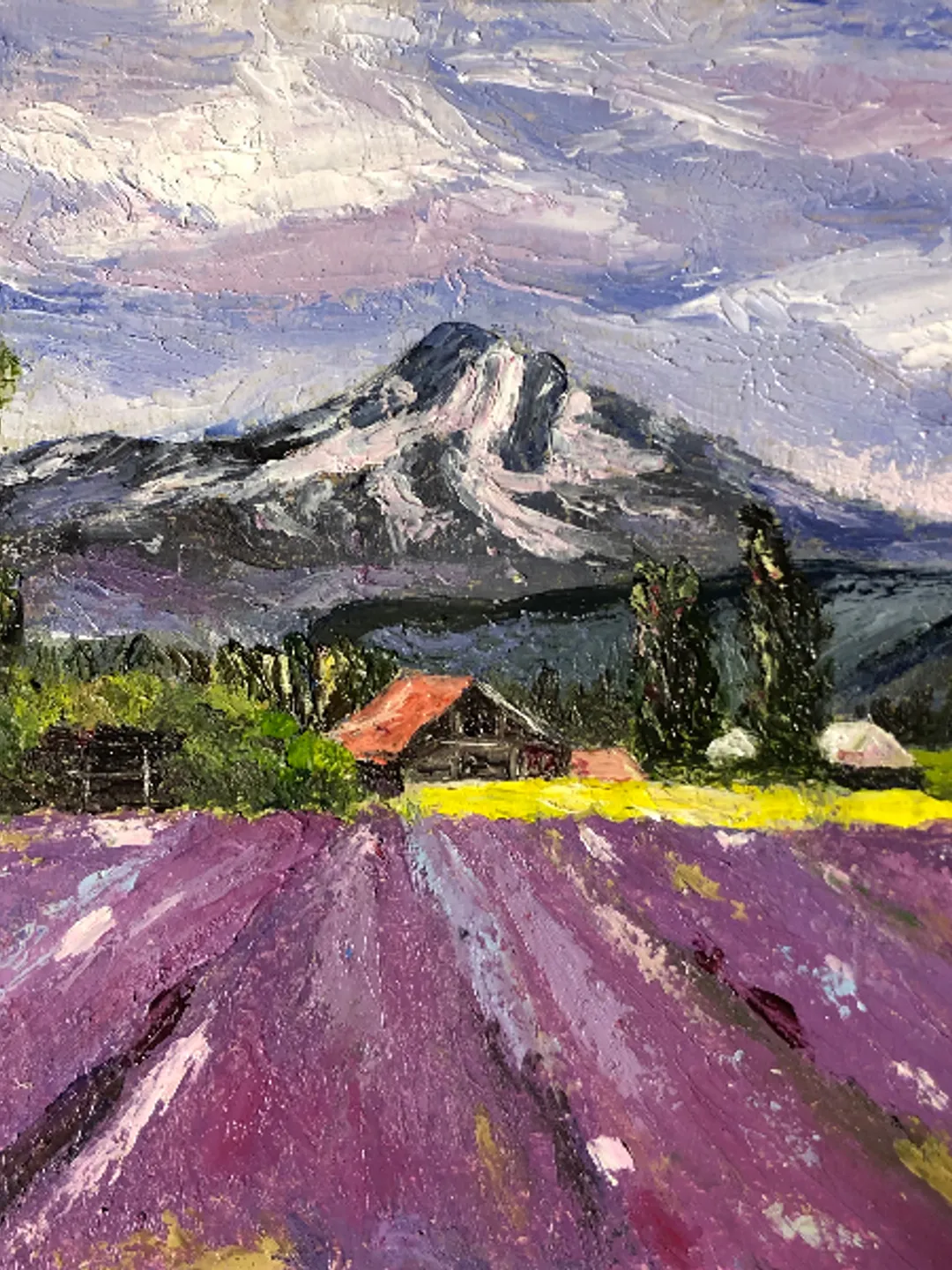 Original oil painting beautiful lavender field Home art wall Decor landscape 6x6 inches