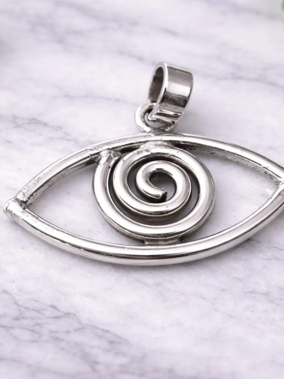 Eye Protection Handmade Silver Evil Eye Pendant • Handmade Spiral Amulet Necklace