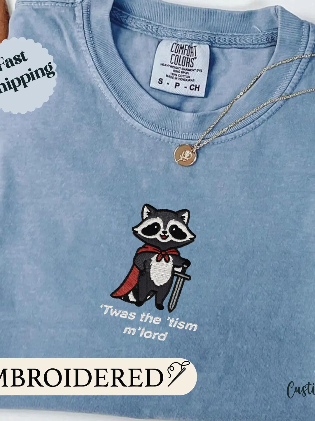 Twas The Tism Mlord Raccoon Comfort Colors Embroidered Shirt