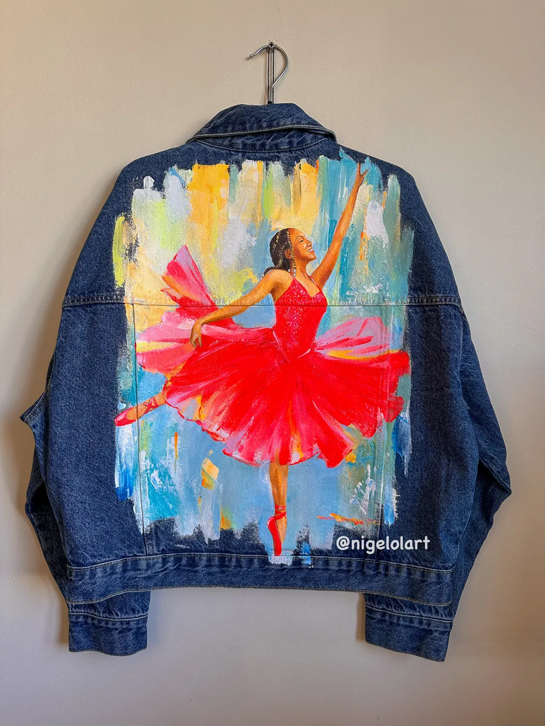 Painted denim jacket ballerinas, ballet dancer Handmade Custom denim jacket Personalized jean jackets