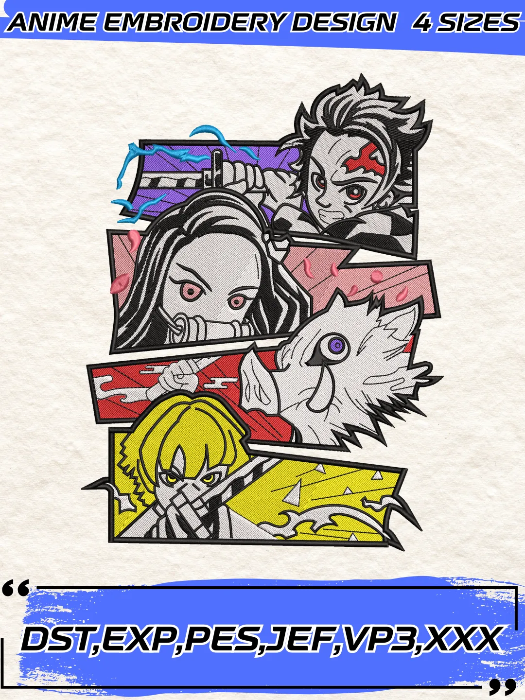 Kimetsu No Yaiba Embroidery Design,Demon Slayer Machine Embroidery Pattern,4 Sizes,Digital Download