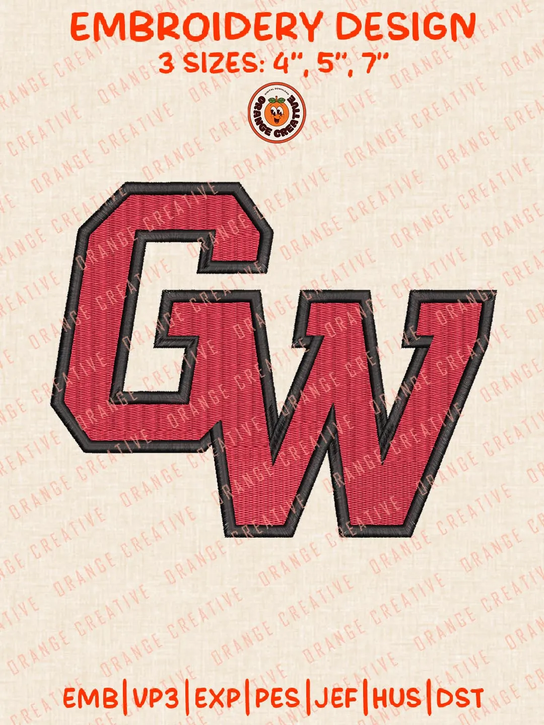 GW Bulldogs Embroidery Design, NCAA Gardner Webb Runnin Bulldogs Team Logo Embroidery Design, Machine Embroidery Design File, 4 Sizes, Digital Download