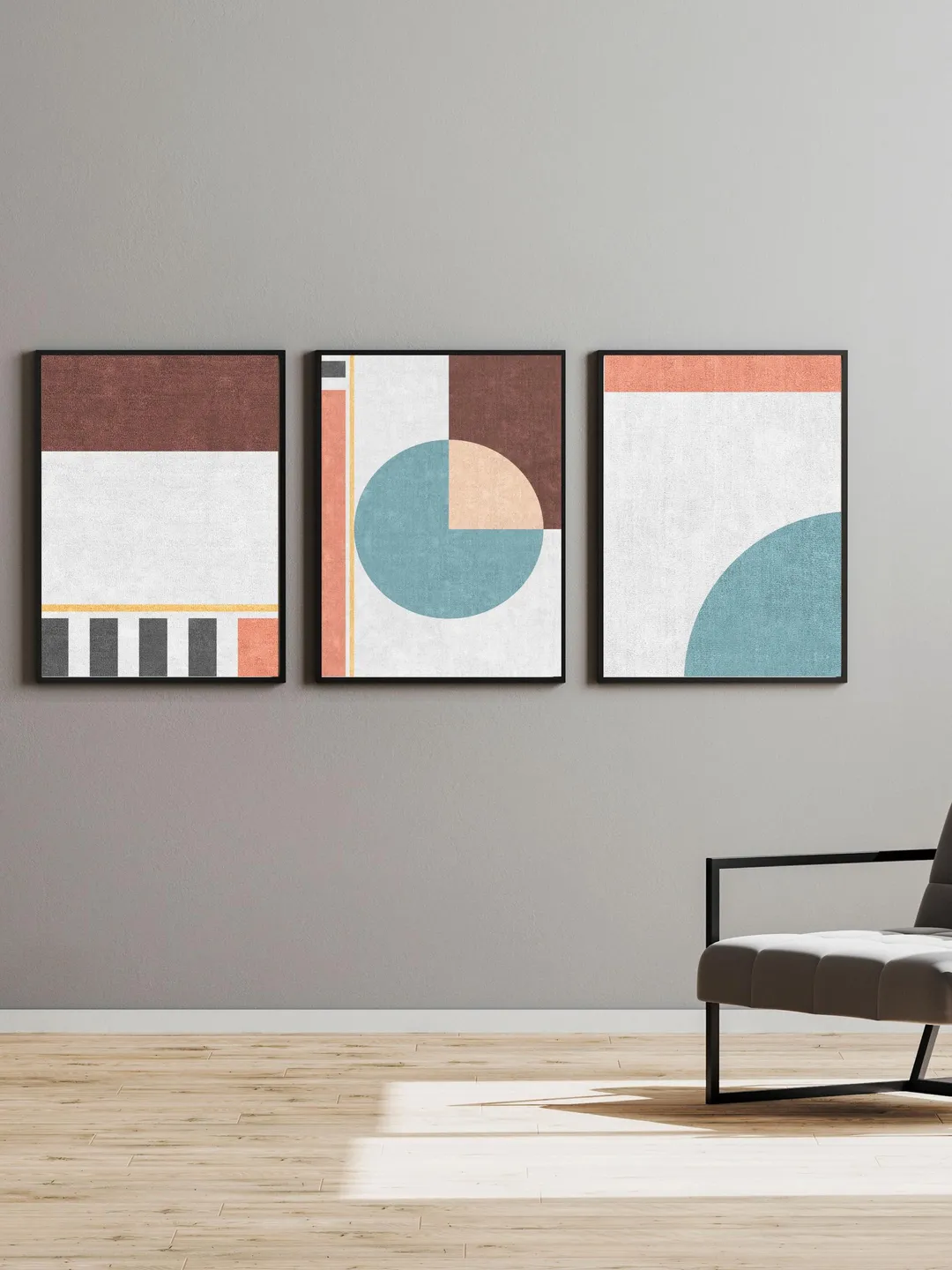 Mid Century Modern Abstract Wall Art Set of 3, Geometric Prints in ...