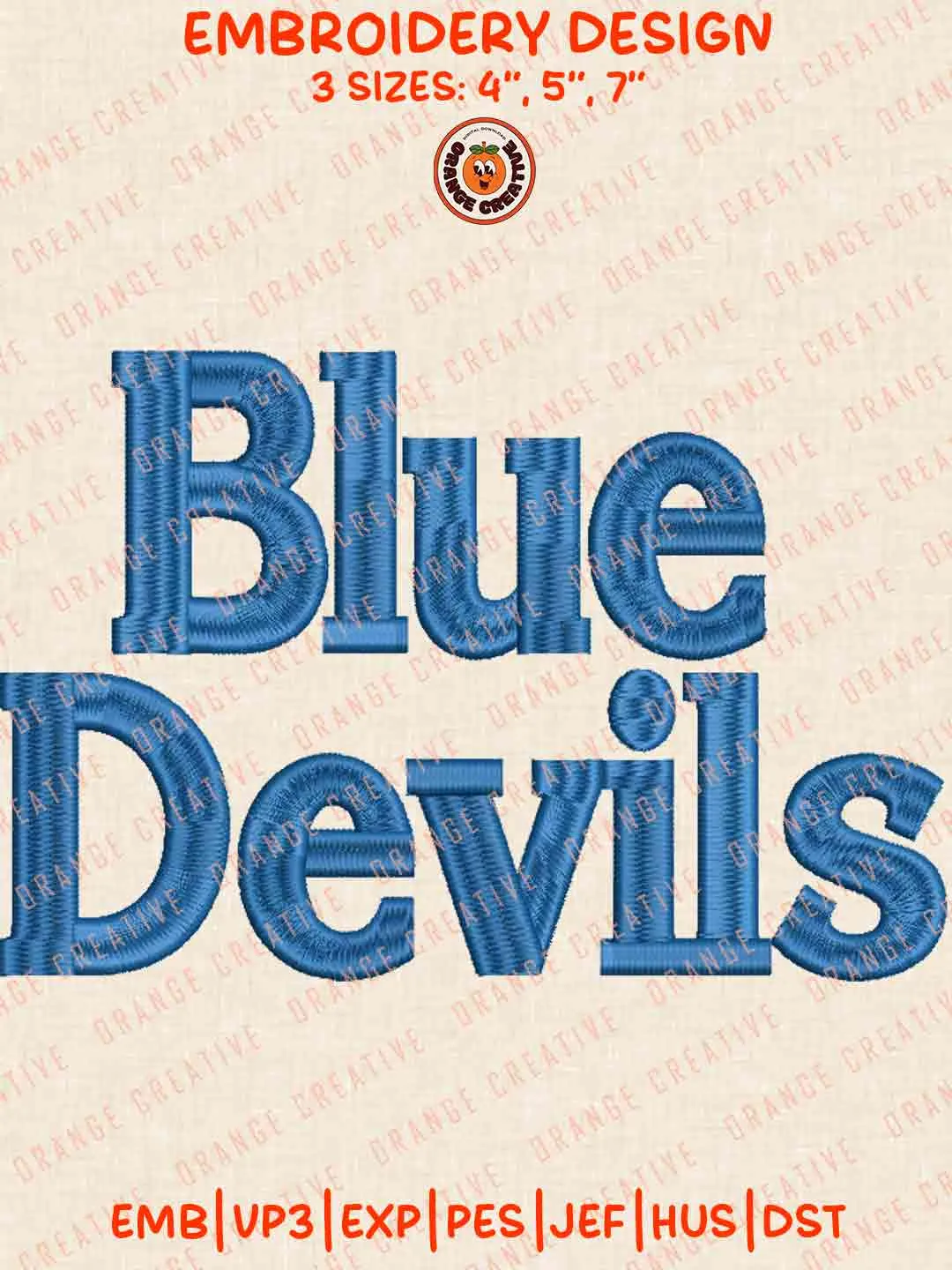 NCAA Blue Devils Text Logo Embroidery Files, NCAA Duke Blue Devils Team Embroidery Design, Machine Embroidery Design File, 4 Sizes, Custom Size, Digital Download