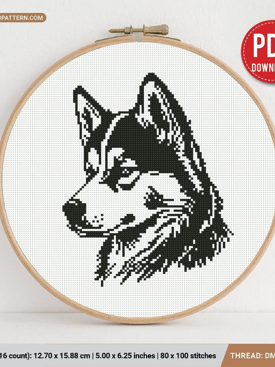 Husky Cross stitch pattern, dog breed, silhouette, animals, beginner counted, modern chart, gift DIY, embroidery, instant PDF, digital PDF