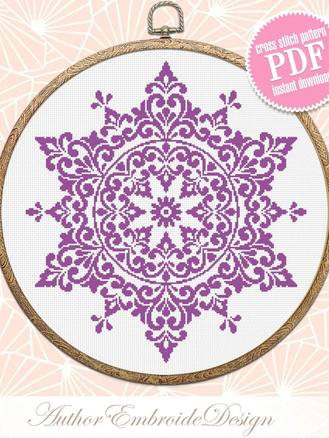 Mandala cross stitch pattern PDF download, Flower mandala pattern digital PDF, Mandala ornament cross stitch chart, Mandala embroidery #M241