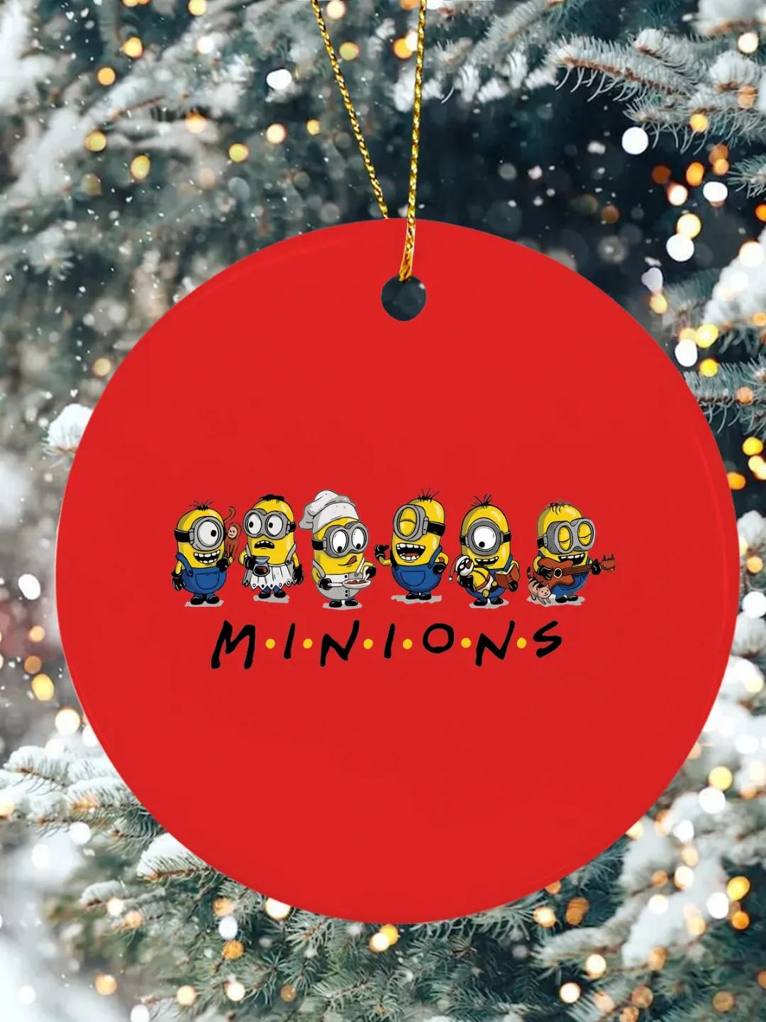 Minions Print Christmas Ceramic Ornament