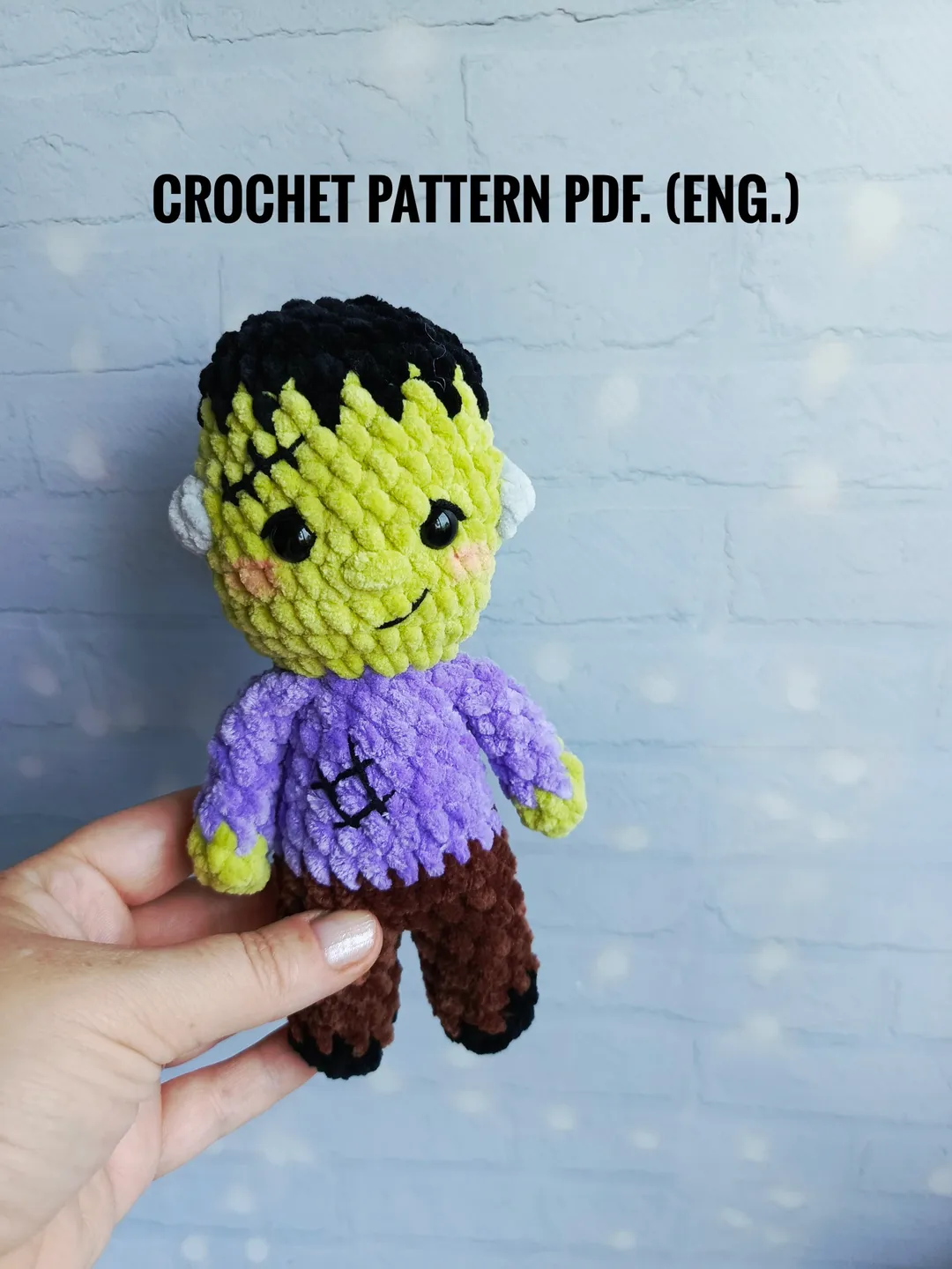 Frankenstein crochet pattern in English. Halloween amigurumi.