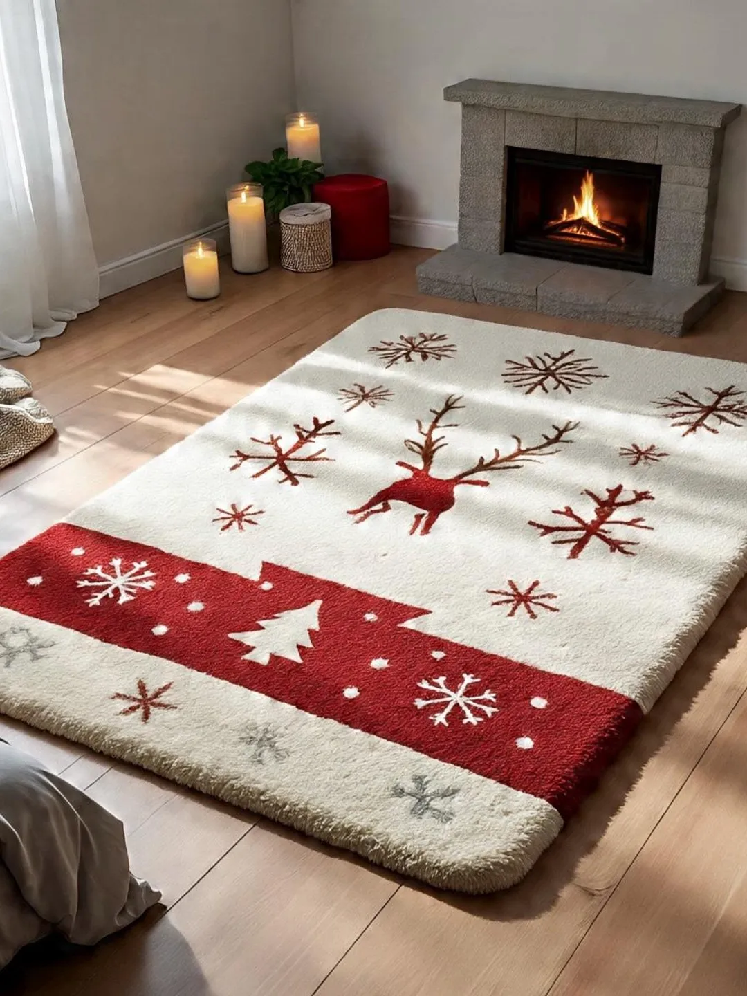 Handmade Christmas Snowflake Wool Rug | Cozy Winter Holiday Decor