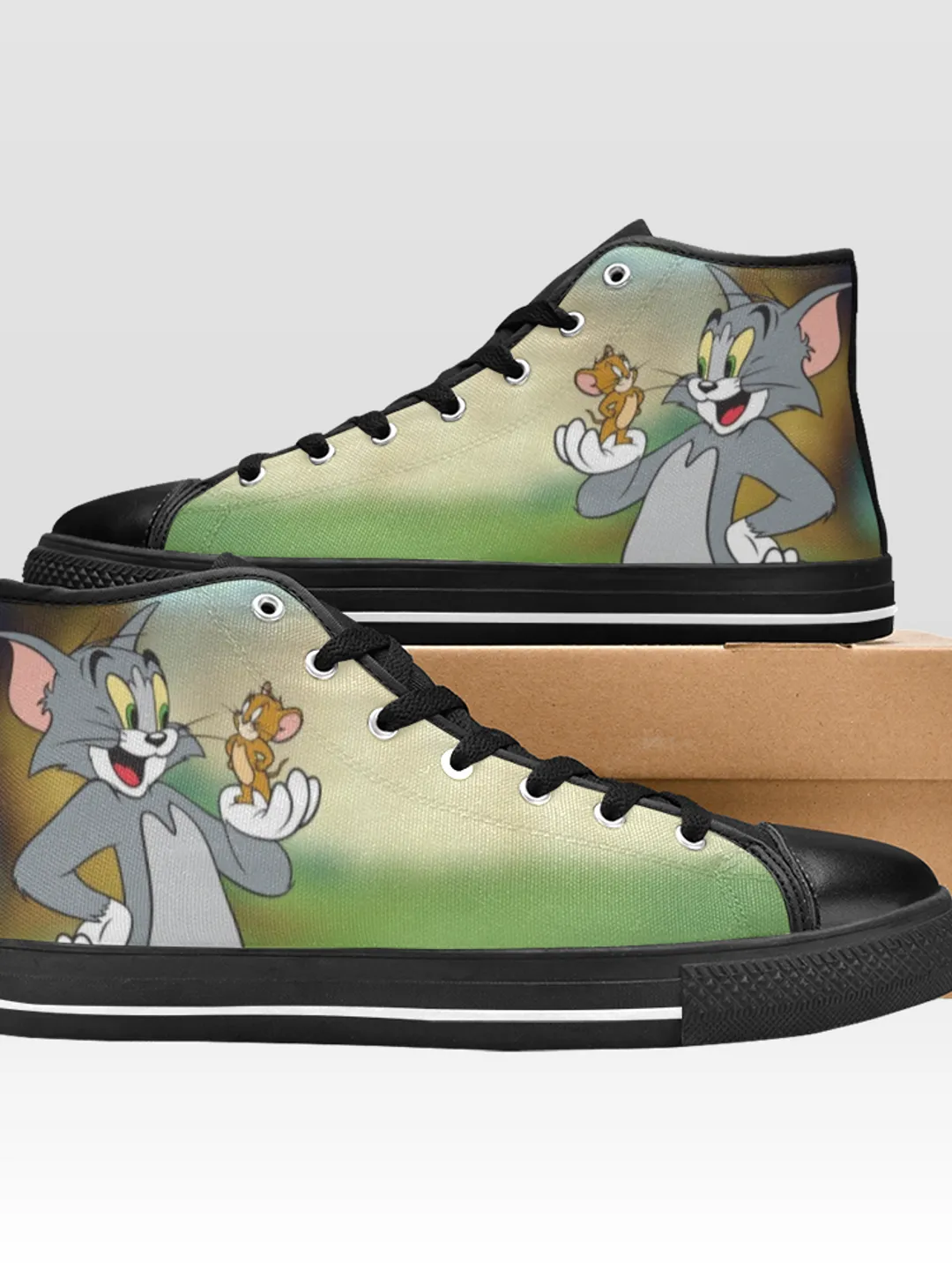 Tom and Jerry Shoes, High-Top Sneakers, Handmade Footwear