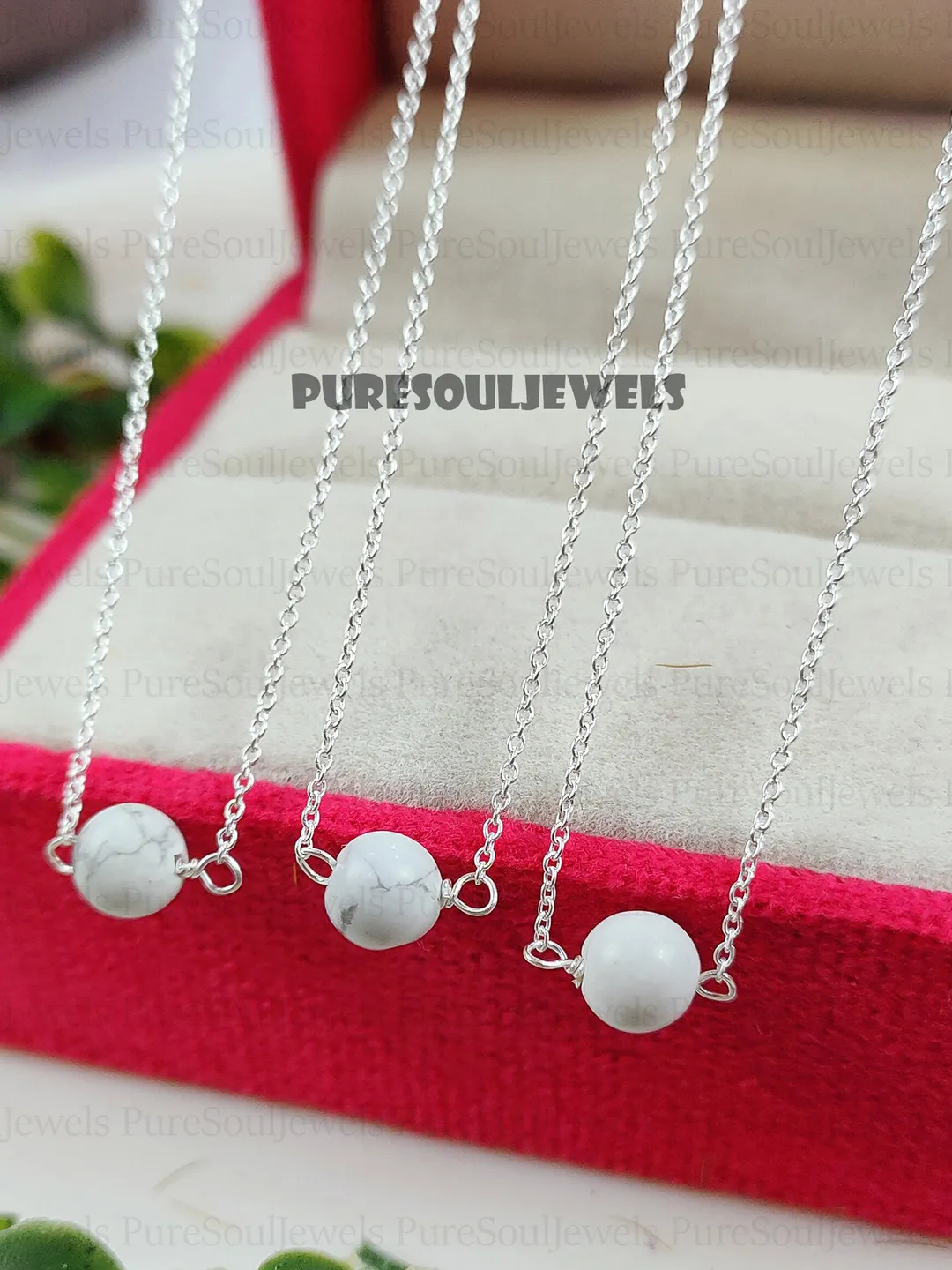 Natural Howlite Ball Necklace, 925 Sterling Silver Necklace, Minimalist Necklace, Healing Necklace, White Stone Necklace, Layering Necklace