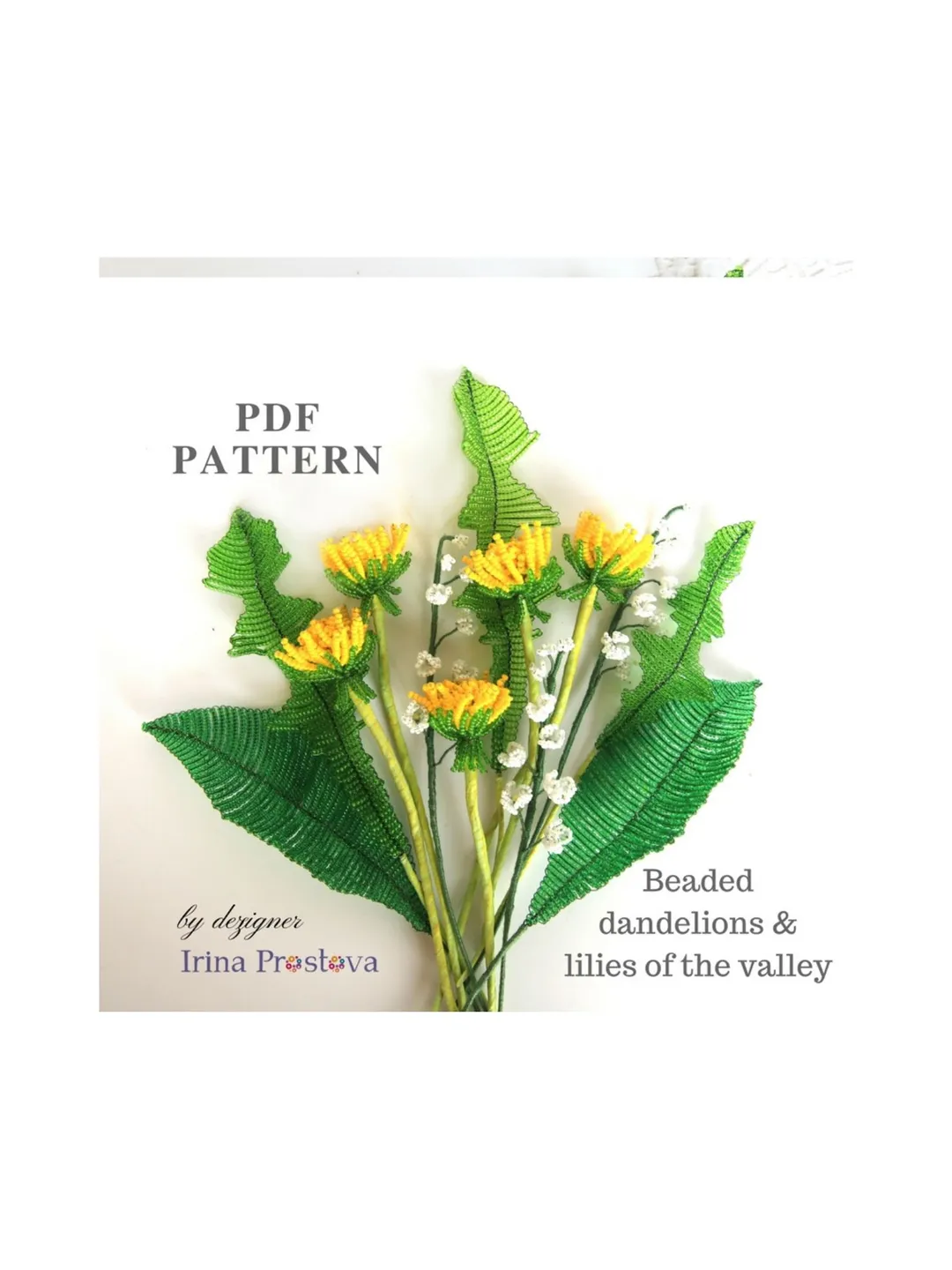 Beaded Flowers pattern | Lilies of the valley and Dandelion | Seed bead patterns | Beadwork pattern