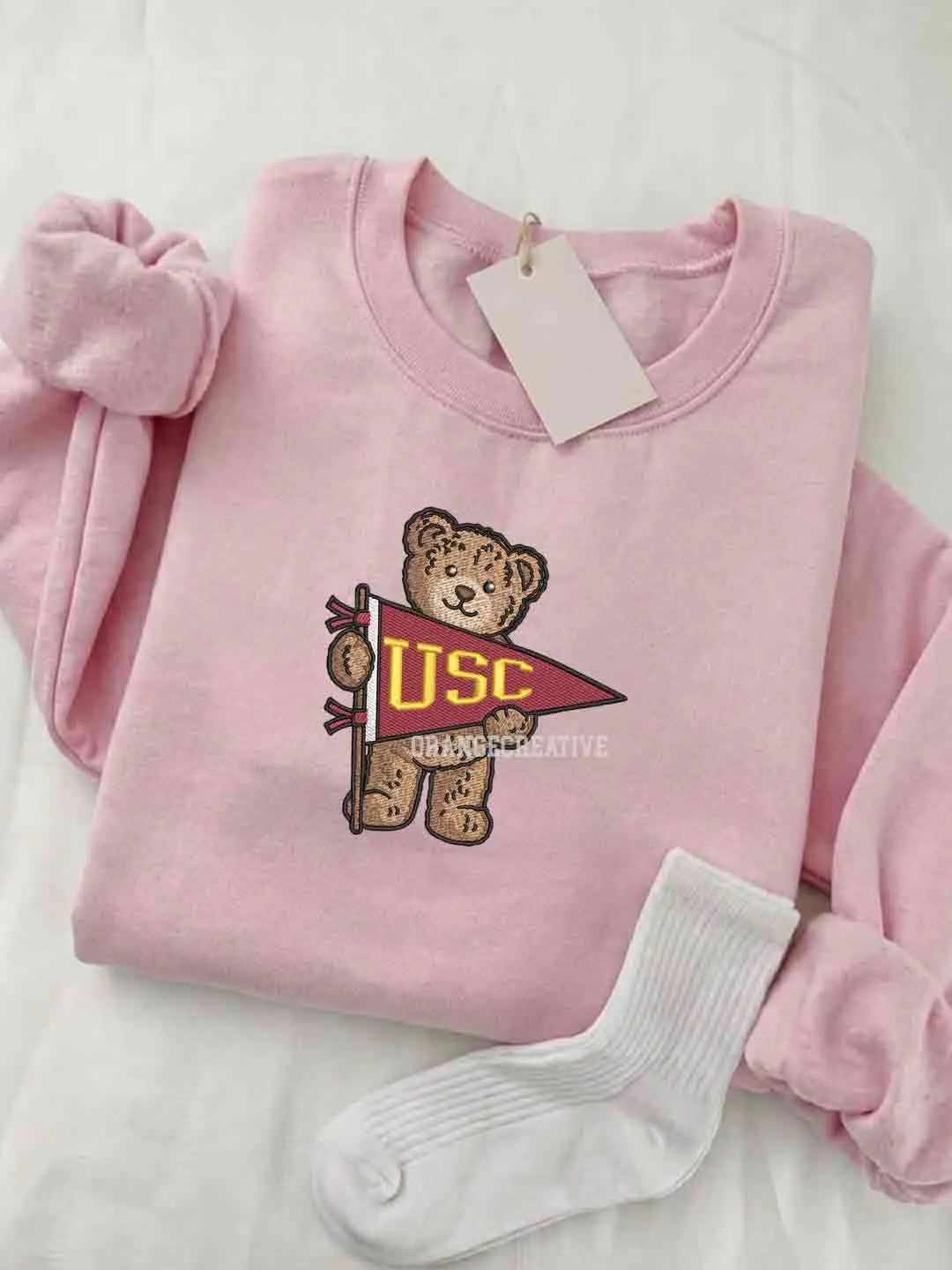 USC Trojans Embroidered Sweatshirt, College Embroidered Crewneck, NCAA USC Team Embroidered Shirt, Teddy Bear Sweatshirt, Gift for Collegue
