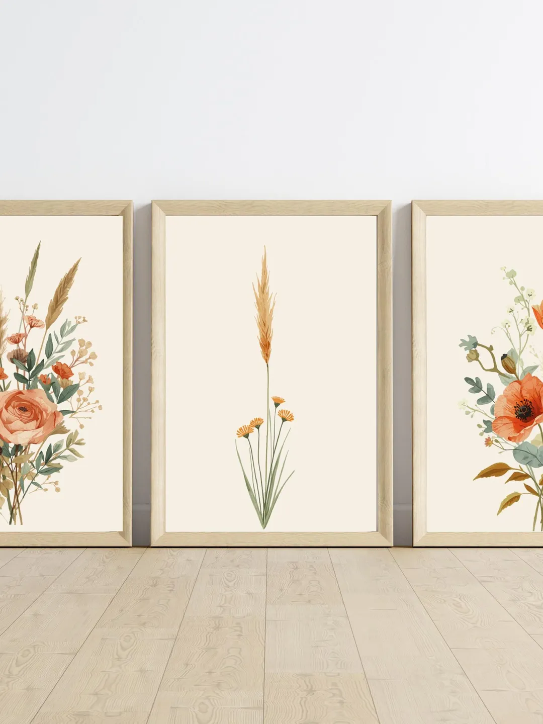 Set of 3 Boho Watercolor Floral Prints, Neutral Nursery Wall Art ...