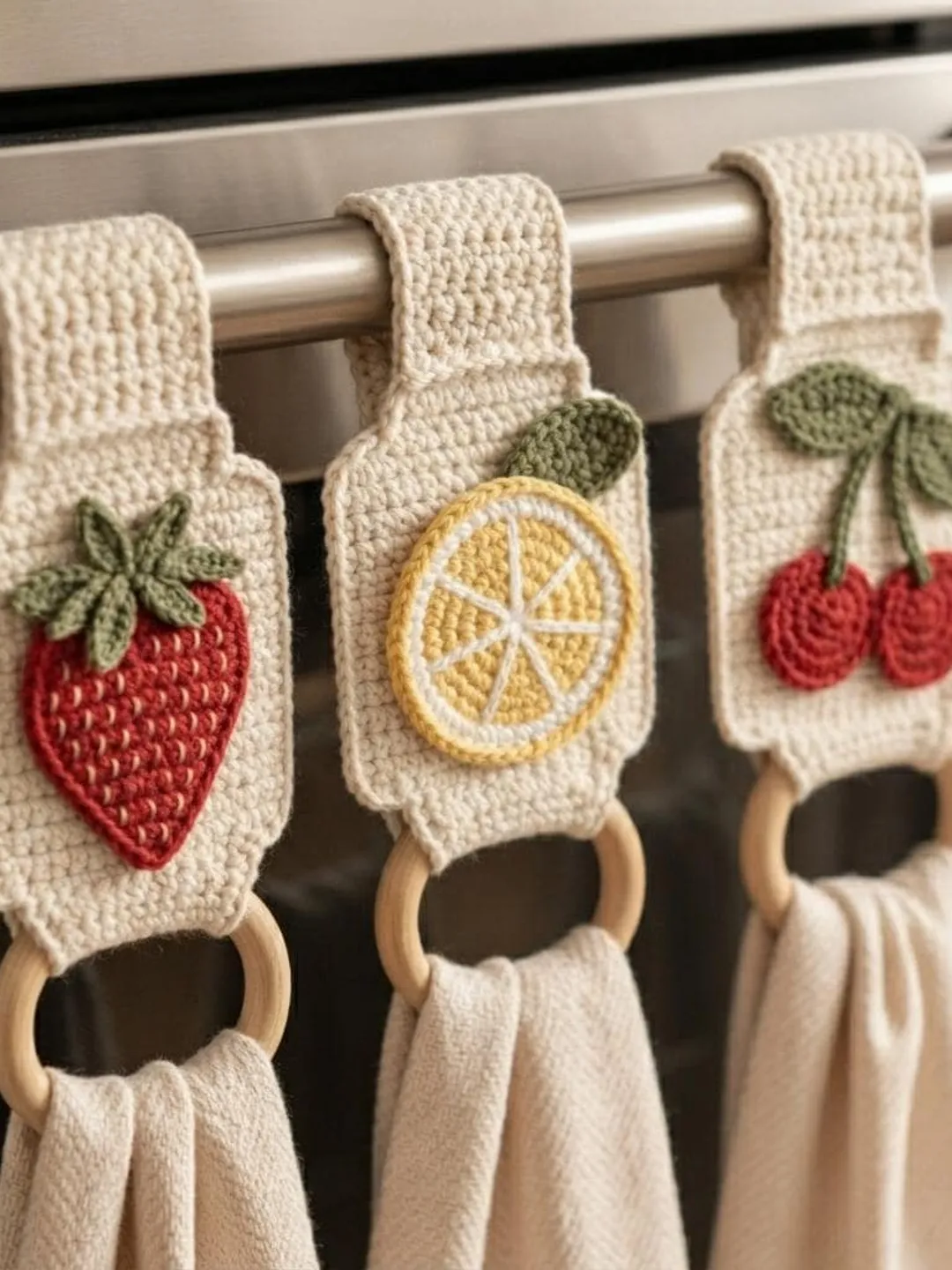 Strawbridge and Clothier　オーナメント10個＋パーツ Fruit Crochet Towel Holder Pattern Bundle, Strawberry Lemon Cherry