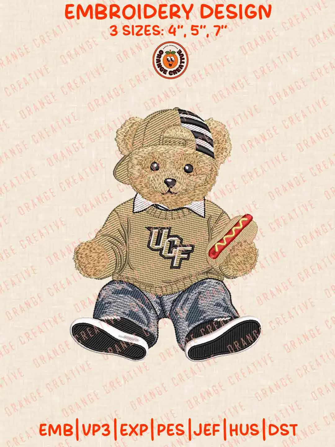 UCF Knight Teddy Bear Embroidery Files, Football Embroidery Designs, College Sport Machine Embroidery Files, 3 Sizes, Custom Sizes, Instant Download