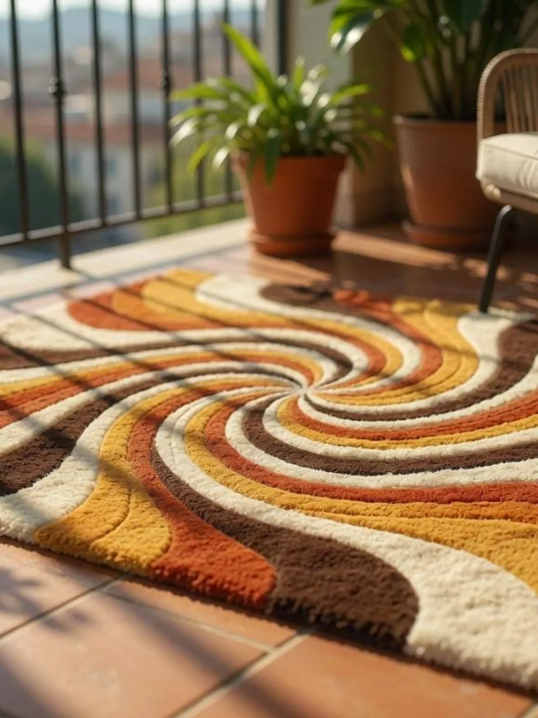 Hand Tufted Wool Swirl Rug, Mid Century Modern Abstract Geometric, Rust ...