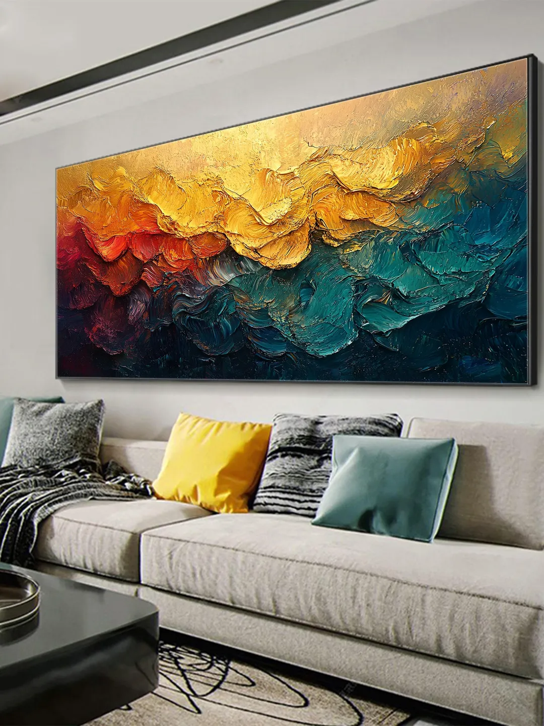 Original Textured Colorful Oil Painting On Canvas, Large Wall Art ...