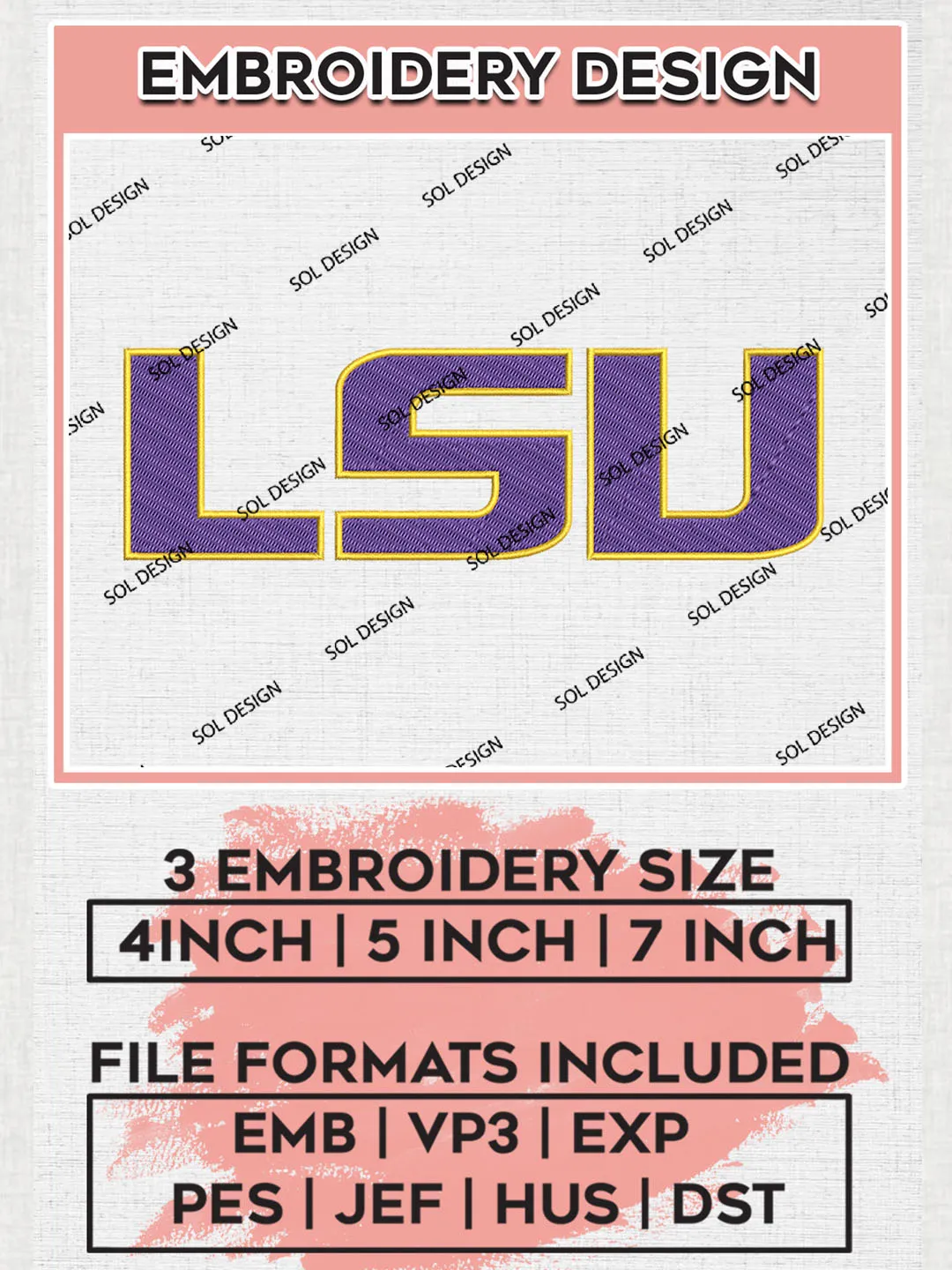 LSU Tigers Logo Machine Embroidery Design, NCAA LSU Tigers Embroidery Design Design files, NCAA Embroidery Designs, NCAA Machine Embroidery Designs, Digital Download