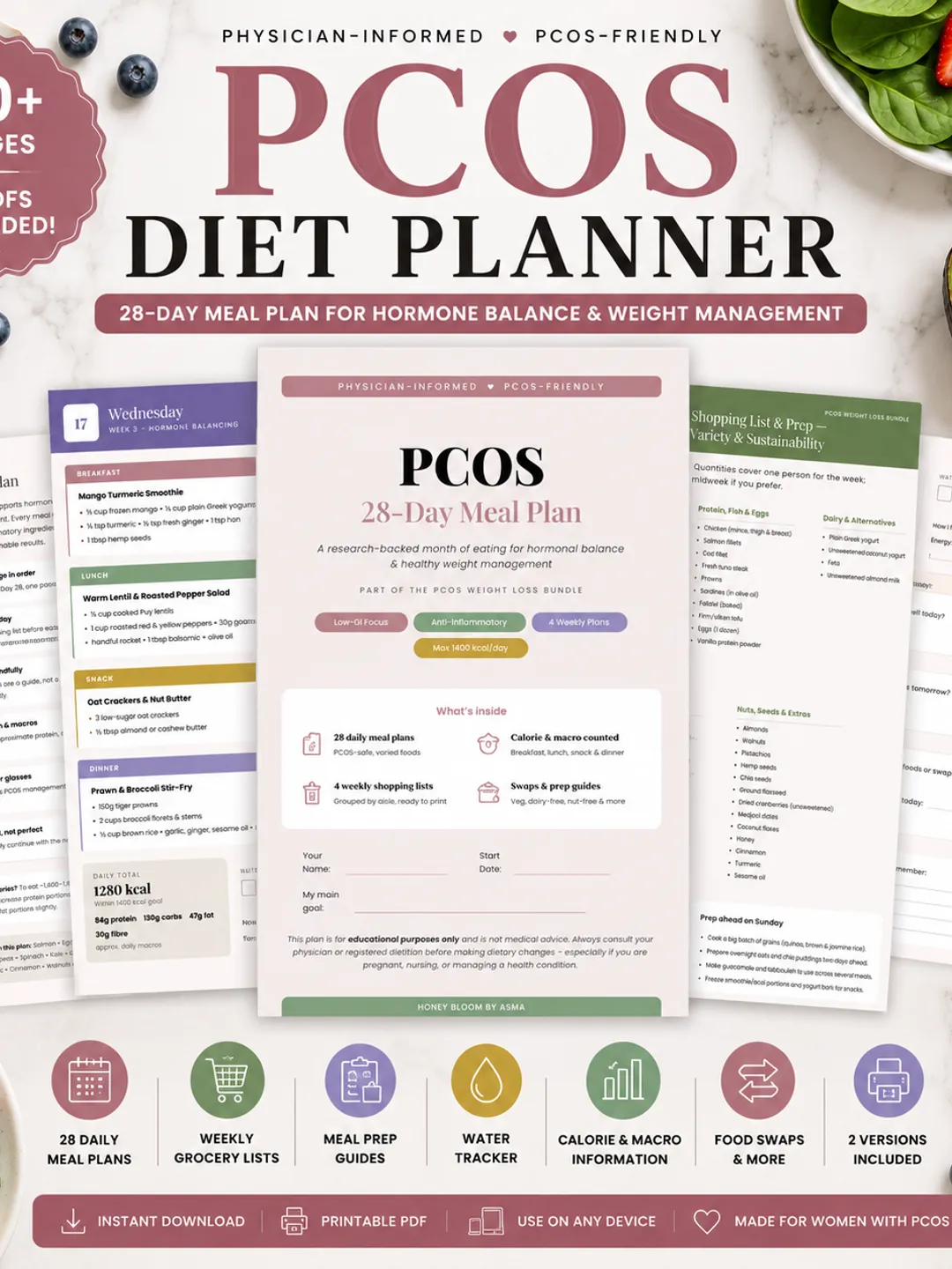 PCOS Diet Planner | 28 Day PCOS Meal Plan, PCOS Diet Food List, Grocery ...