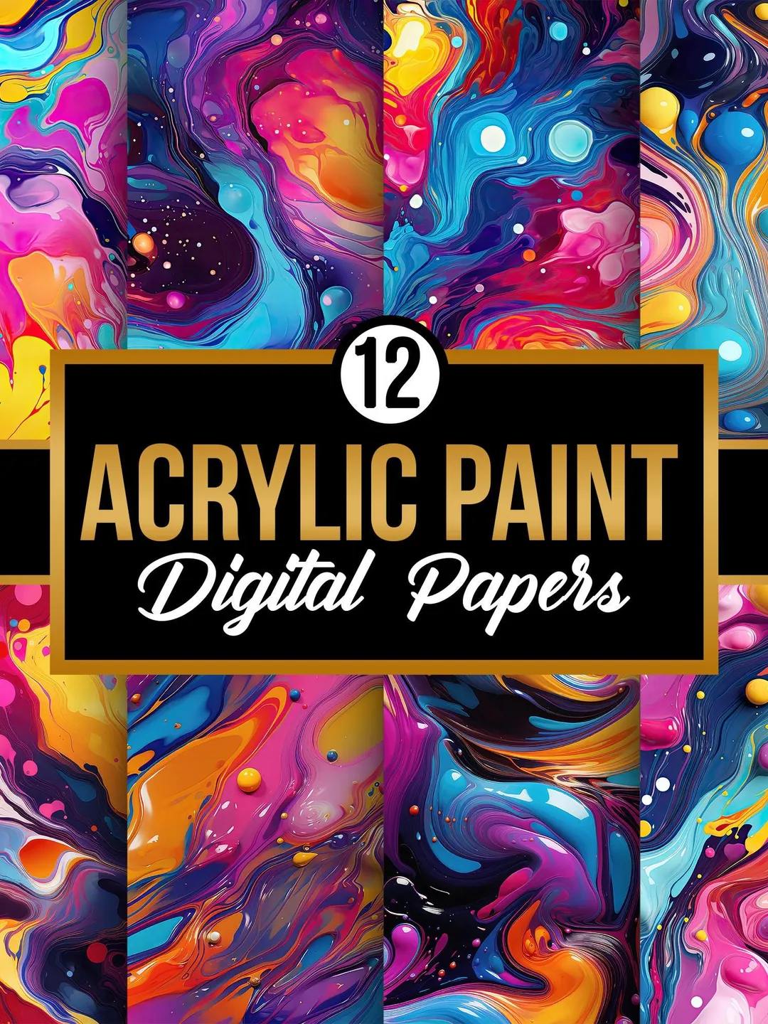 Acrylic Paint Liquid Digital Papers, Painted Background Seamless Patterns