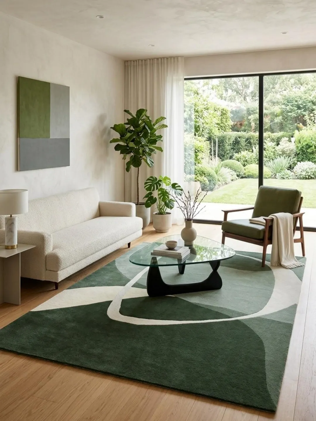 Abstract Green Modern Hand Tufted Wool Rug – Contemporary Geometric Area Rug