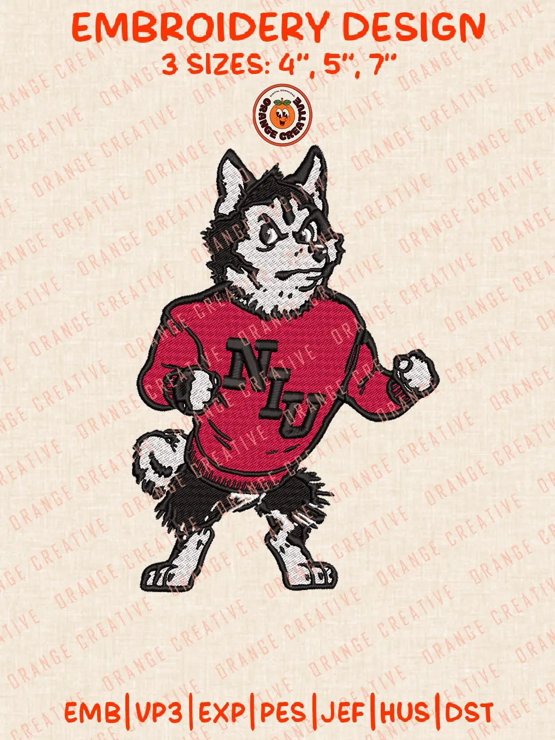 Northern Illinois Huskies Mascot Embroidery Design Files, NCAA Logos Embroidery Designs, NCAA Machine Embroidery Files, 3 Sizes, Custom Sizes, Instant Download