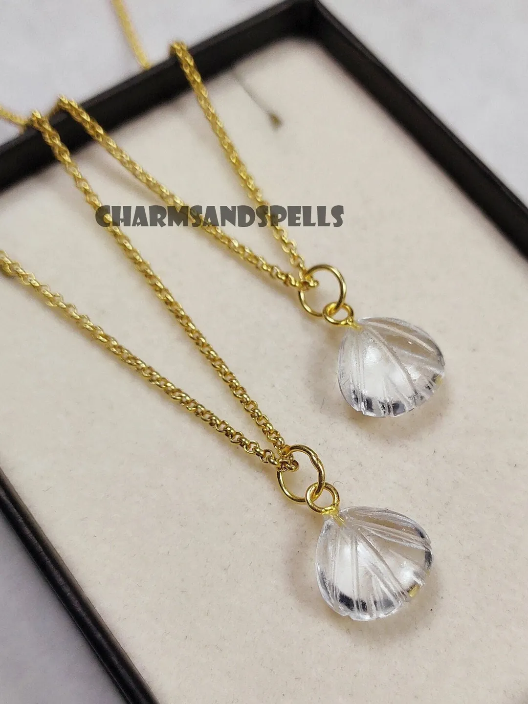 Natural Clear Quartz Seashell Necklace, Ocean Crystal Pendant, Boho Jewelry, Gift For Women