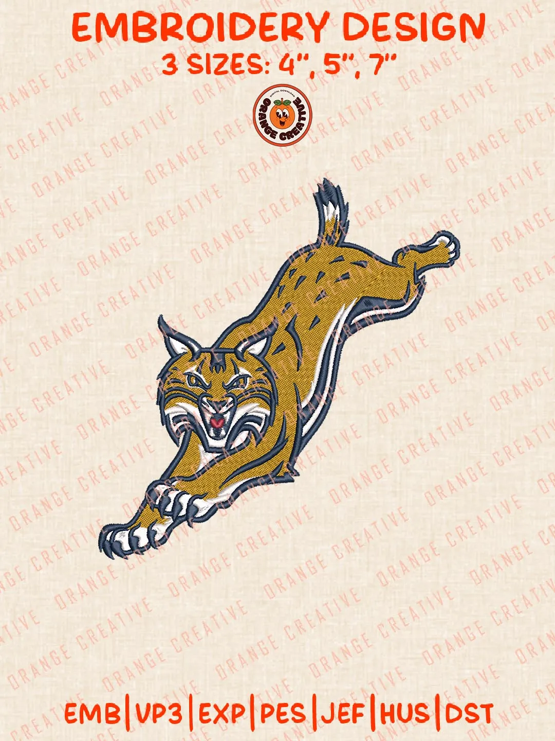 NCAA Quinnipiac Bobcats Mascot Embroidery Design, NCAA Logo Embroidery Design, Machine Embroidery Design File, 4 Sizes, Custom Size, Digital Download
