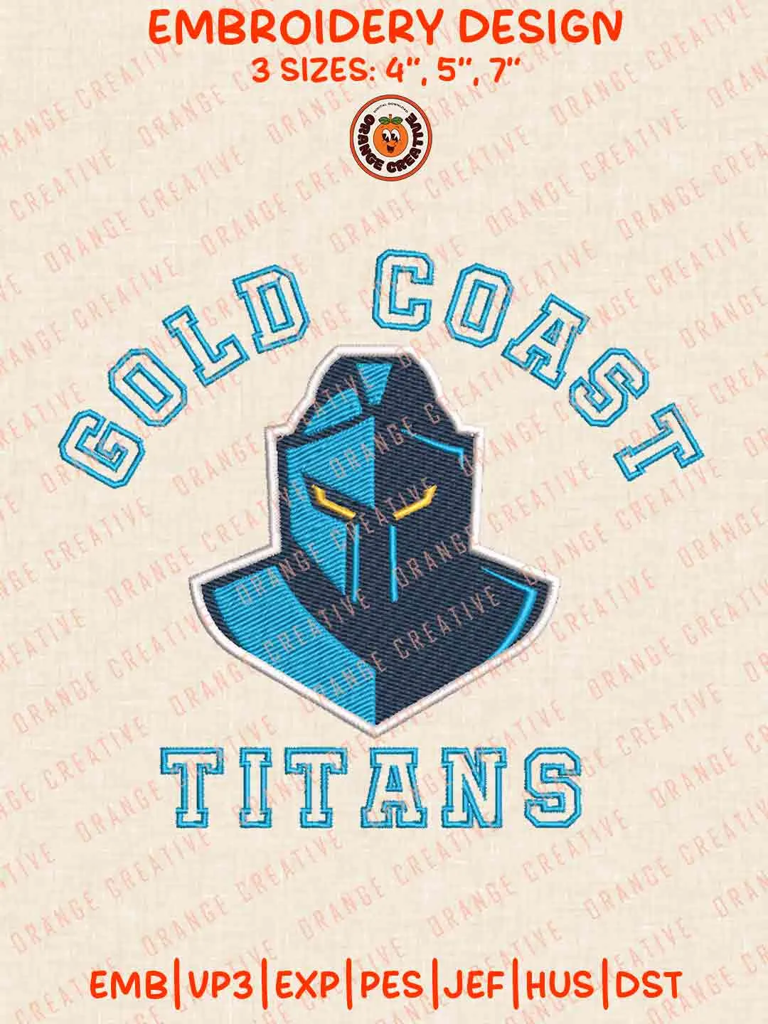 NRL Gold Coast Titans Rugby Team Logos Embroidery Design, NRL Logo Machine Embroidery Digitized Pes File, 4 Sizes, Custom Size, Instant Download