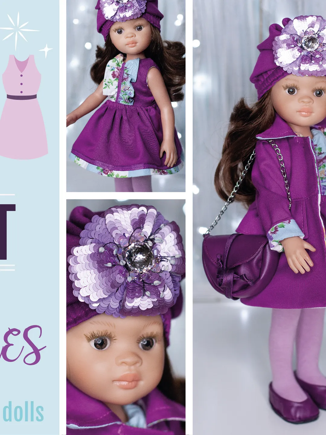 Paola Reina coat, dress, bag, shoes, hat/ Doll clothing, 13 inch doll clothes, Outfit for a doll, Paola Reina clothes