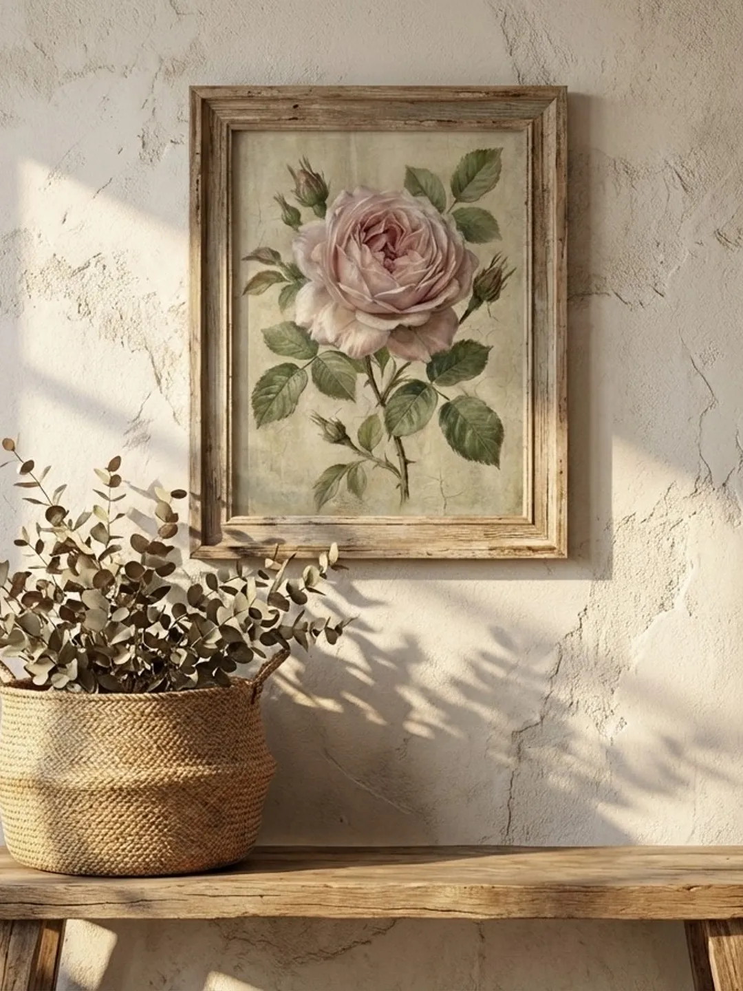Vintage Pink Rose Printable Wall Art, Botanical Floral Download
