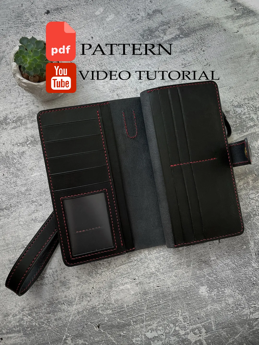 Pattern of a men's clutch - Pattern of a leather wallet with a zipper - Download PDF & video TUTORIAL 4mm