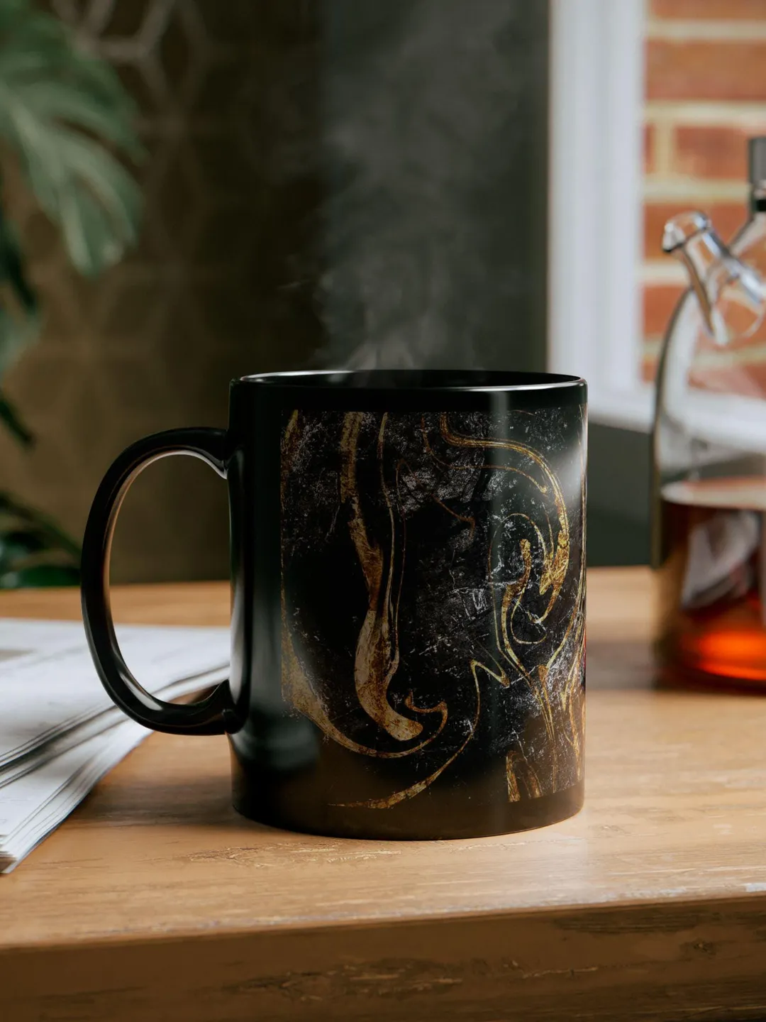 Black and Gold Accent Mug | Luxury Coffee Cup | Modern Black Gold Ceramic Mug | Stylish Gift for Coffee Lovers | Tea Mug with Gold Details