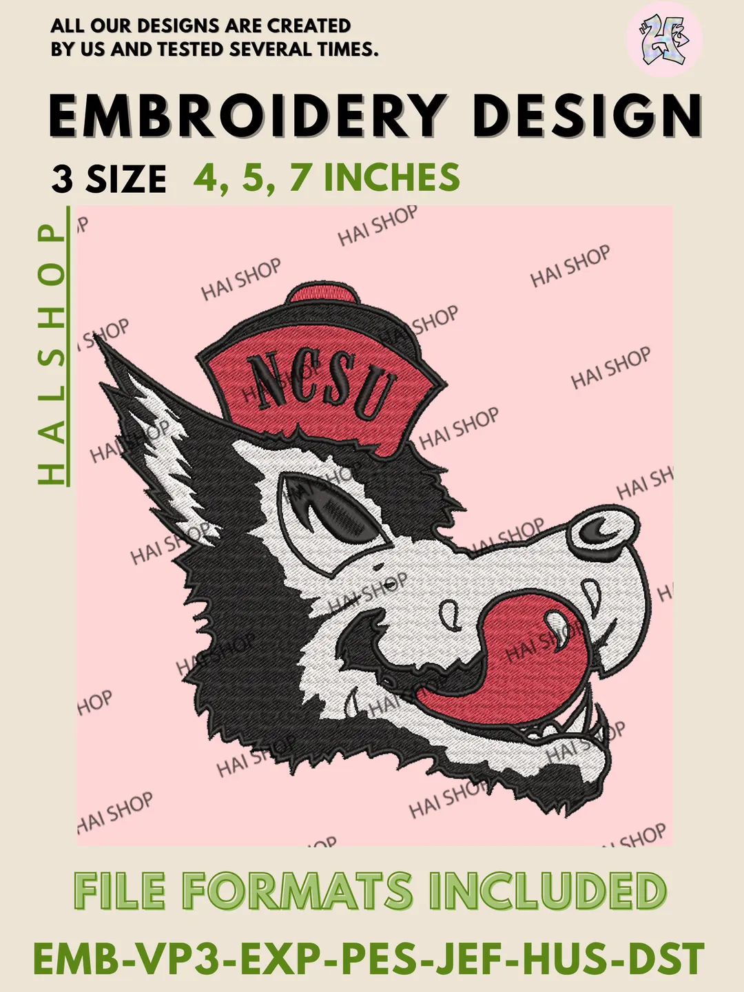 NC State Wolfpack Logo Machine Embroidery Design Files, NCAA NC State Wolfpack Embroidery, Digital Download