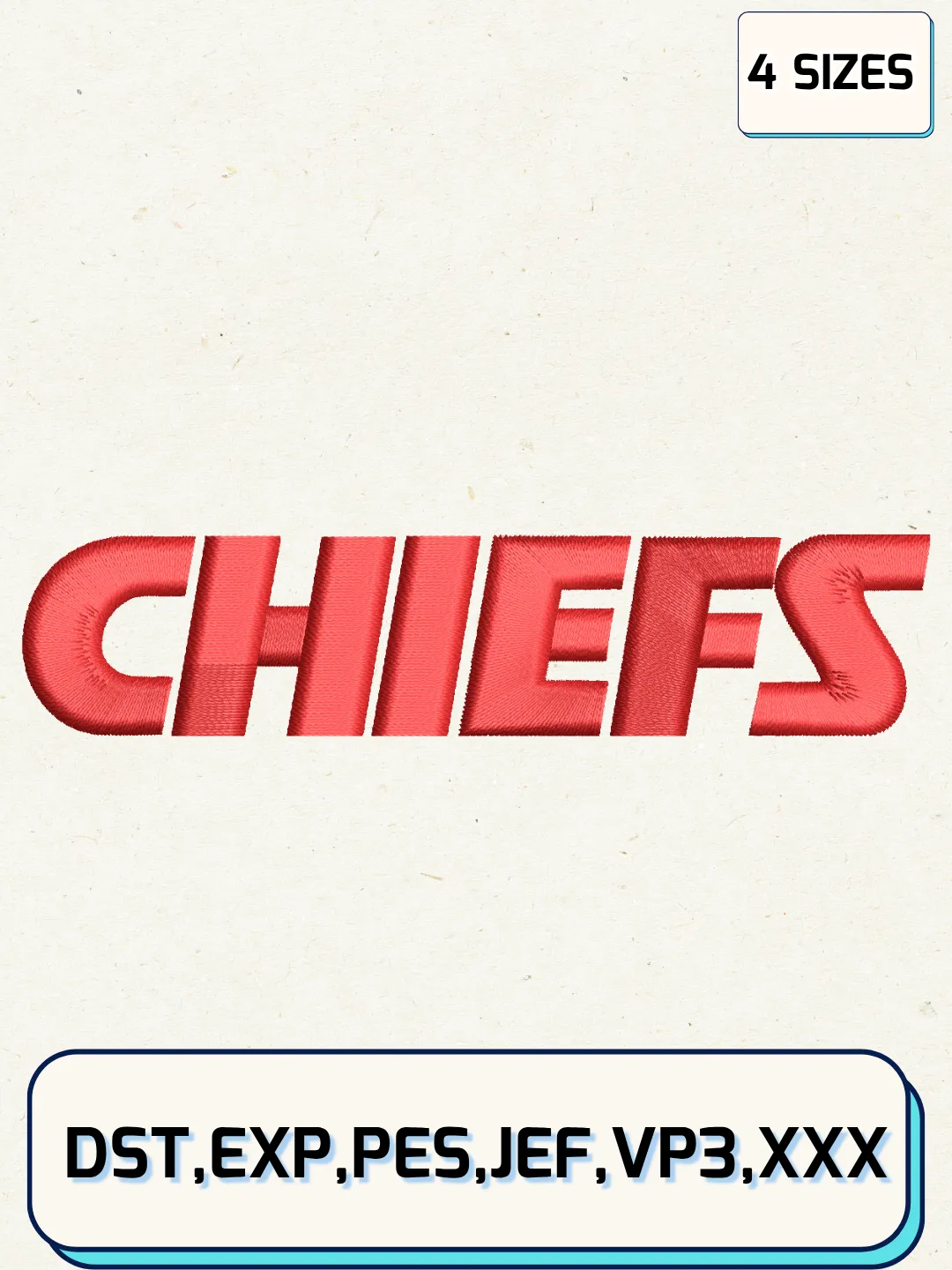 Kansas City Chiefs Wordmark Logo Embroidery Design Files,NFL Logo Embroidery Designs,Machine Embroidery Files,4 Sizes