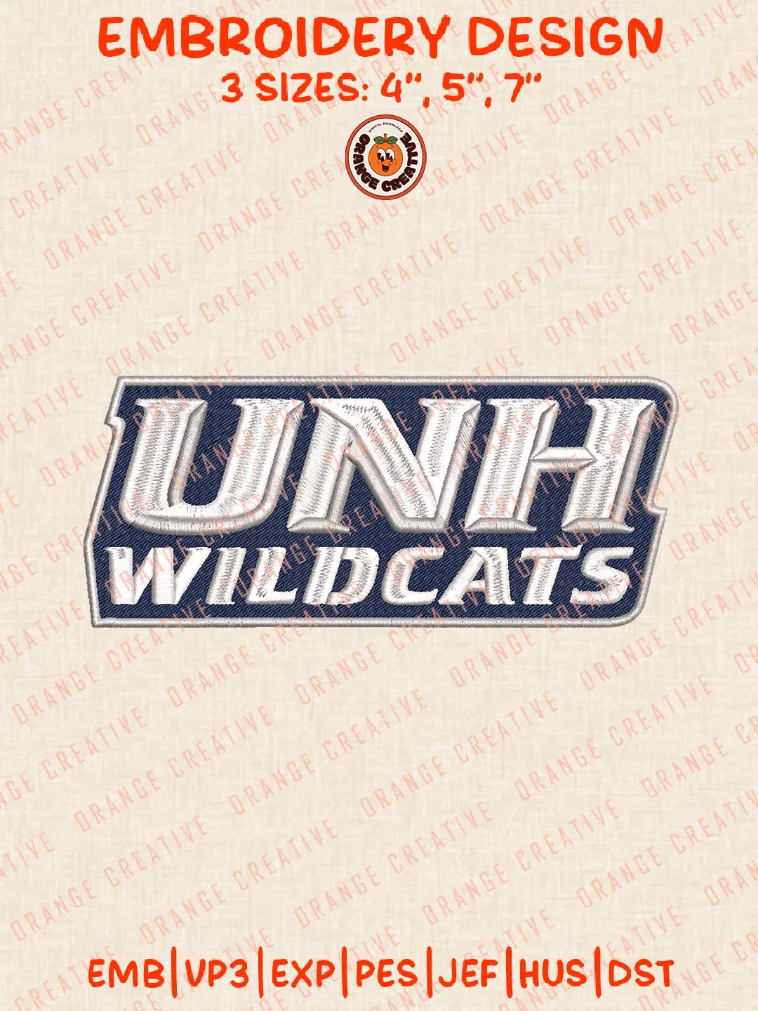 UNH Wildcats Embroidery Design Files, NCAA Logos Embroidery Designs, NCAA New Hampshire Wildcats Machine Embroidery Files, 3 Sizes, Custom Sizes, Instant Download