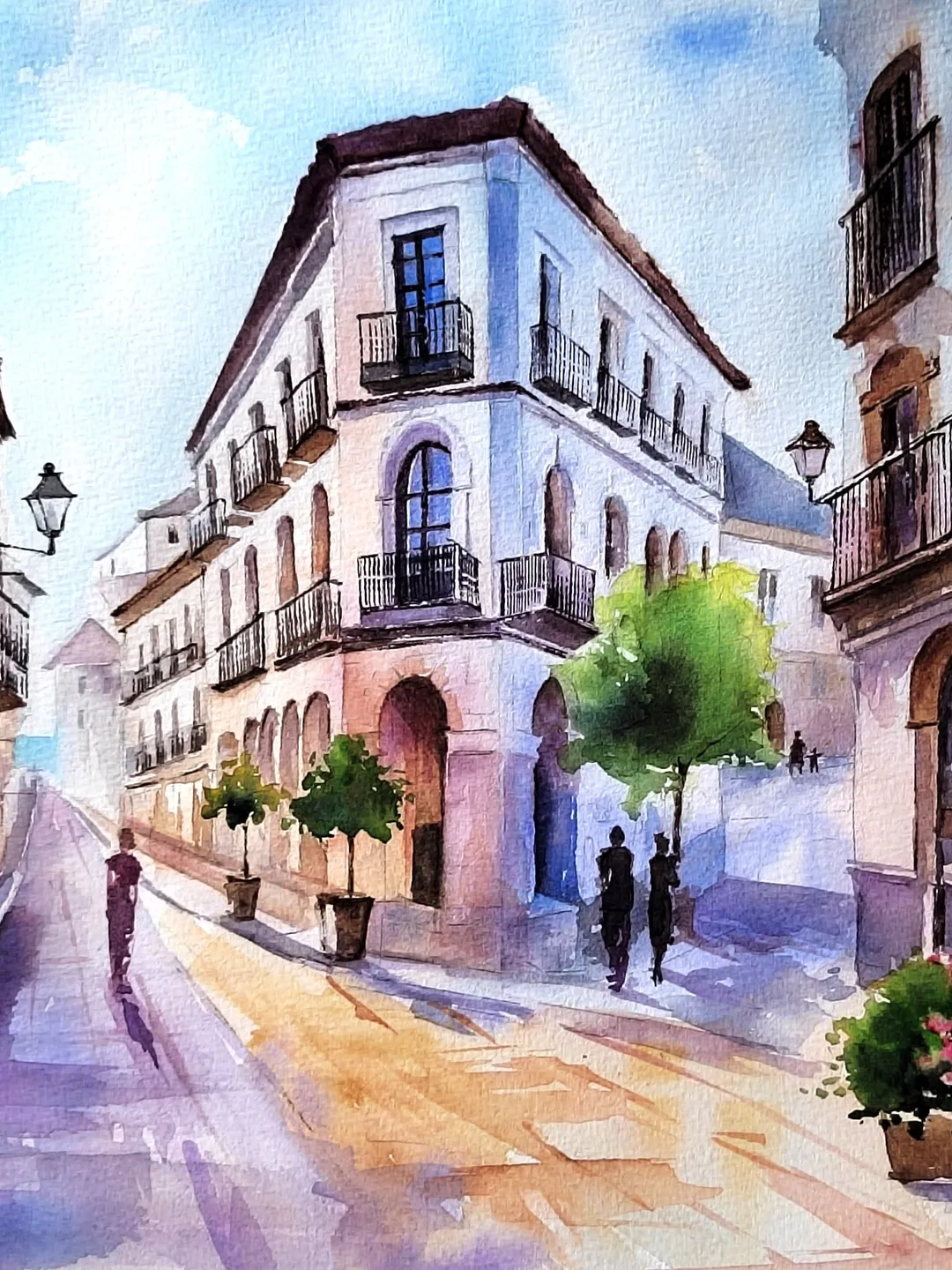 Urbanscape Artwork Original Watercolor Painting 10.63x11.42 in by Art Café