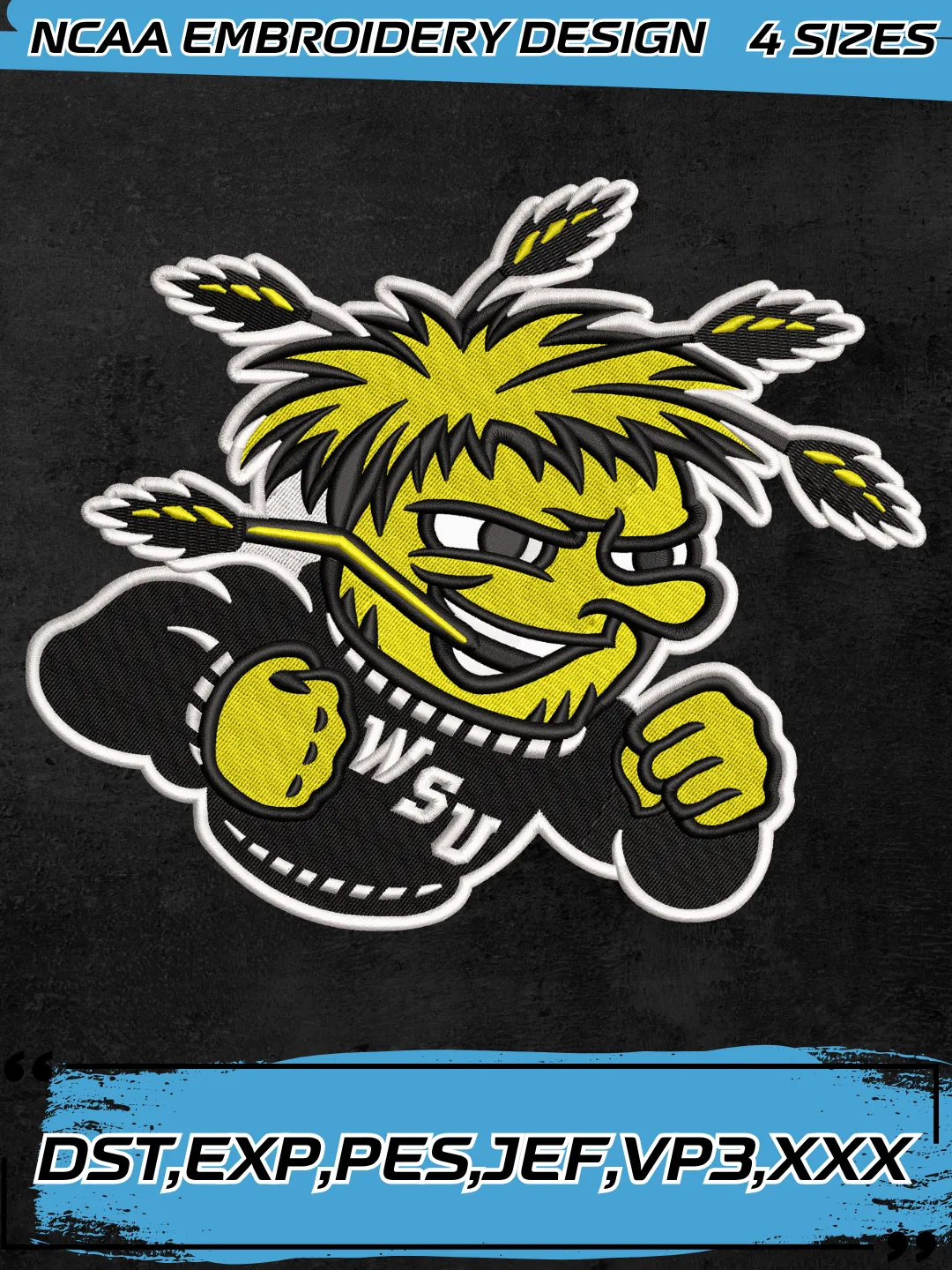 Wichita State Shockers Logo Embroidery Design,NCAA Logo Embroidery Design,Machine Embroidery Design File,4 Sizes, Digital Download