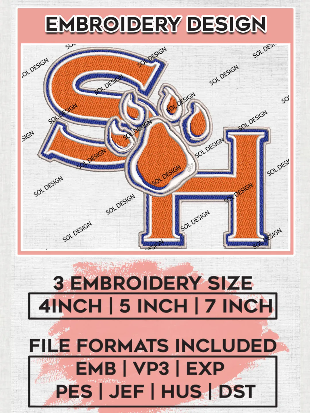 NCAA SH Bearkats Team Wordmark Logo Embroidery Design Files, NCAA Sam Houston Bearkats Machine Embroidery, NCAA Teams, Game Day, 3 sizes, NCAA Machine embroidery designs, Digital Download