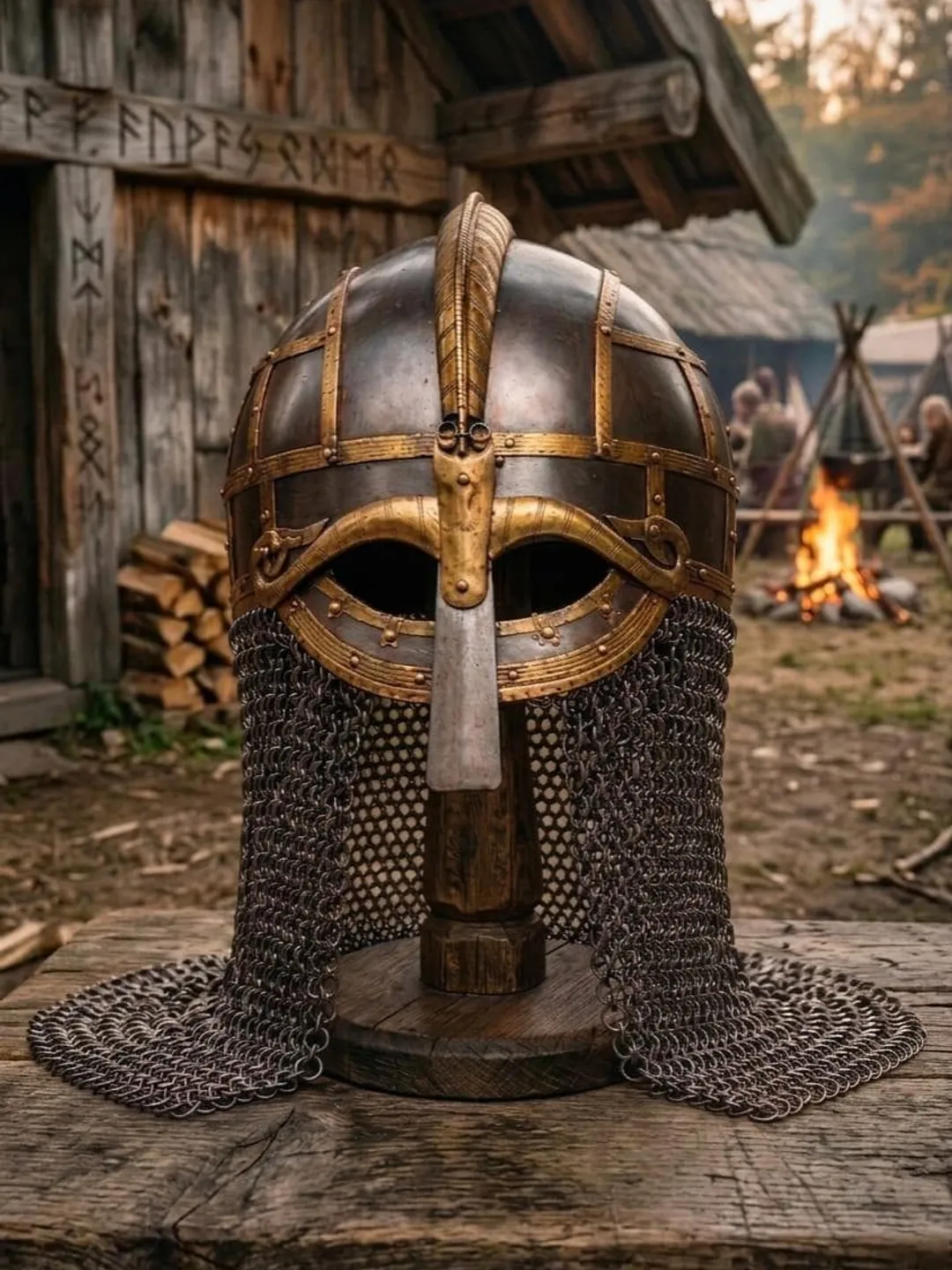 Viking Spectacle Helmet with Chainmail – Vendel Era Norse Combat Armor