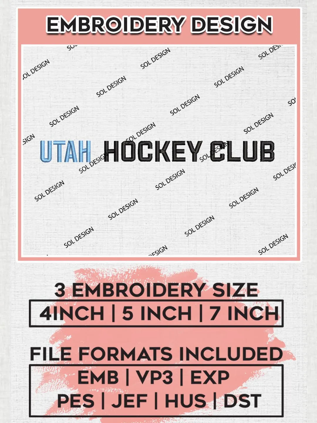 Utah Hockey Club Embroidery Designs, NHL Utah Team Wordmark Logo, NHL Hockey Embroidery, NHL Utah Hockey Club Machine Embroidery Design, Digital Download